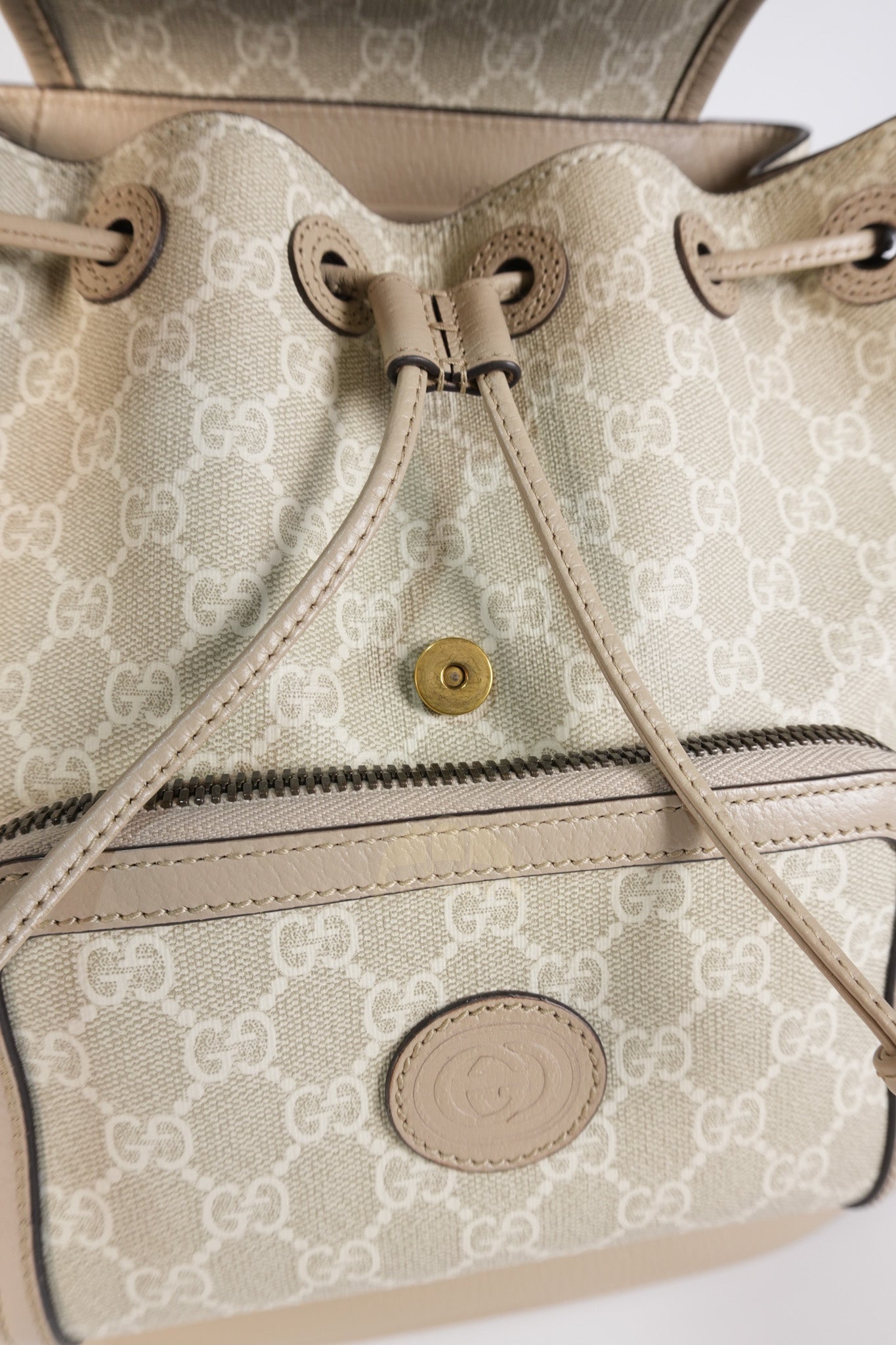 Supreme Logo Drawstring in Beige Canvas Backpack | Purse Maison Luxury Bags Shop