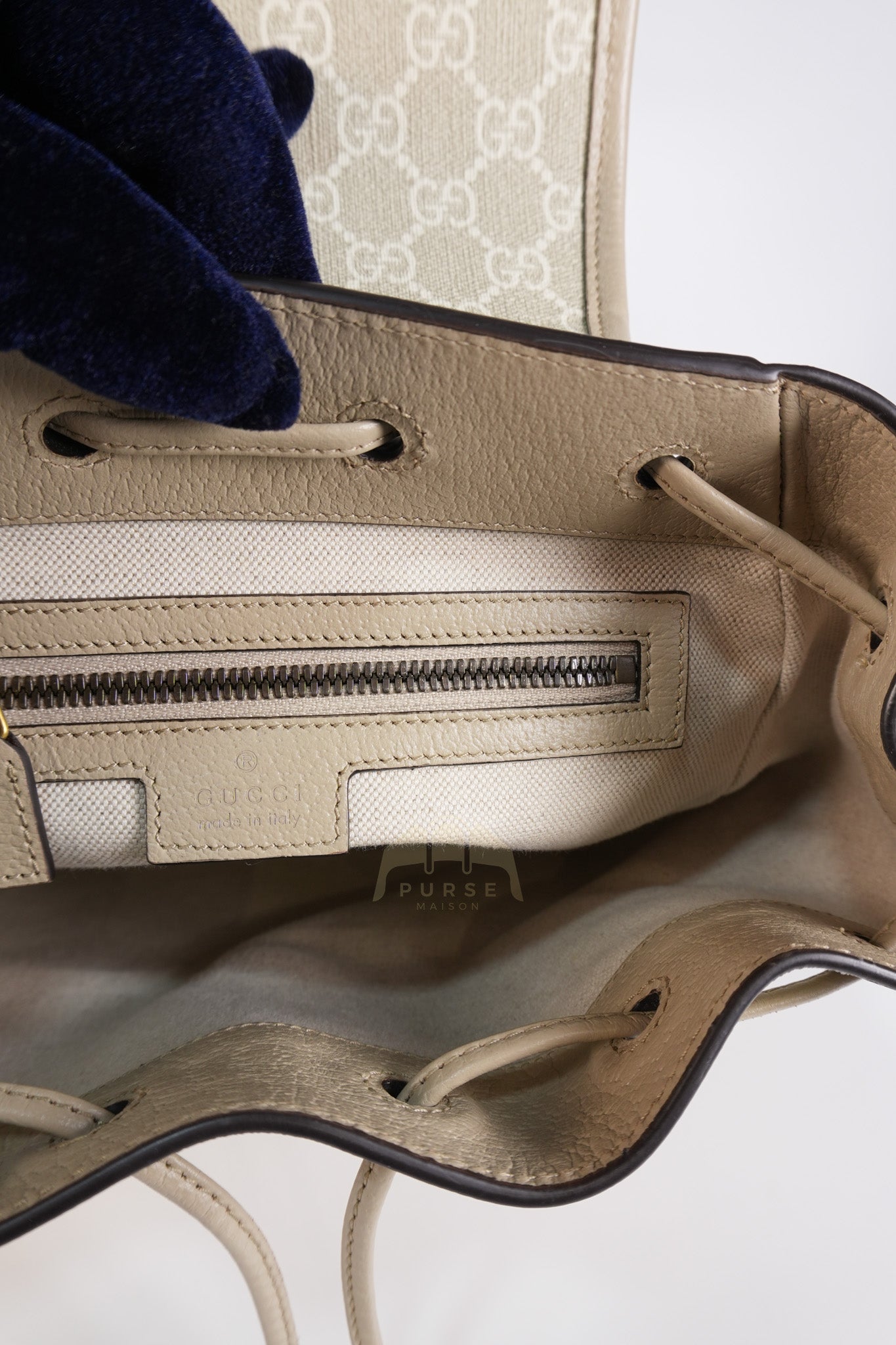 Supreme Logo Drawstring in Beige Canvas Backpack | Purse Maison Luxury Bags Shop