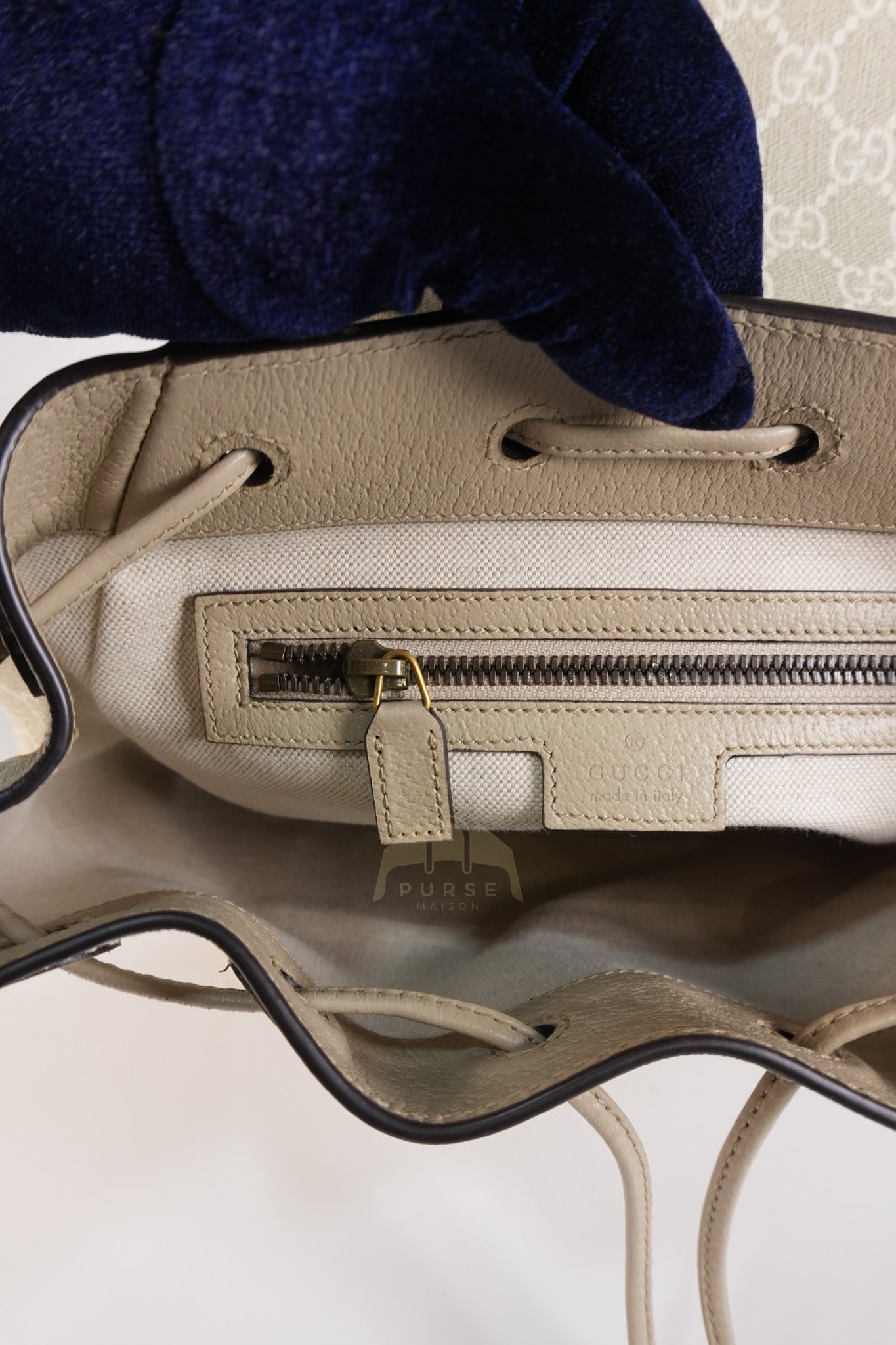 Supreme Logo Drawstring in Beige Canvas Backpack | Purse Maison Luxury Bags Shop