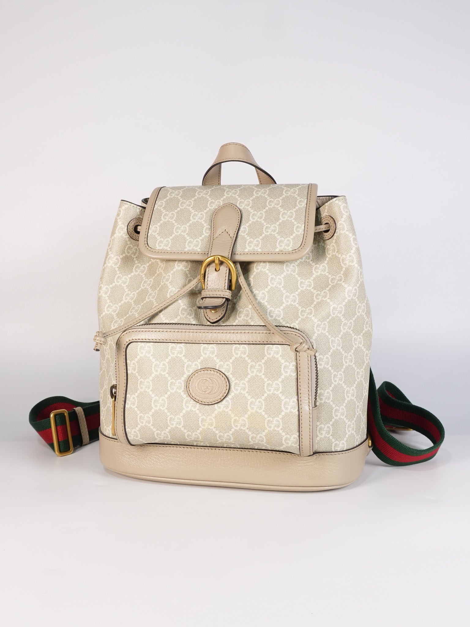 Supreme Logo Drawstring in Beige Canvas Backpack | Purse Maison Luxury Bags Shop