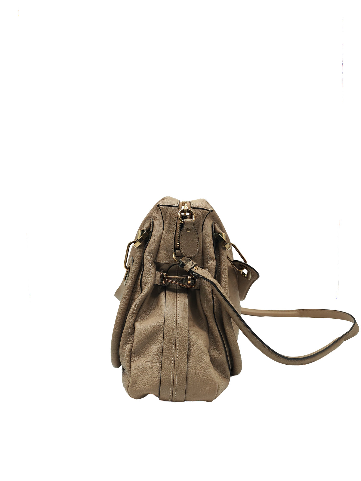 Chloe Paraty Shoulder Bag in Beige Grained Calfskin Leather and Gold Hardware