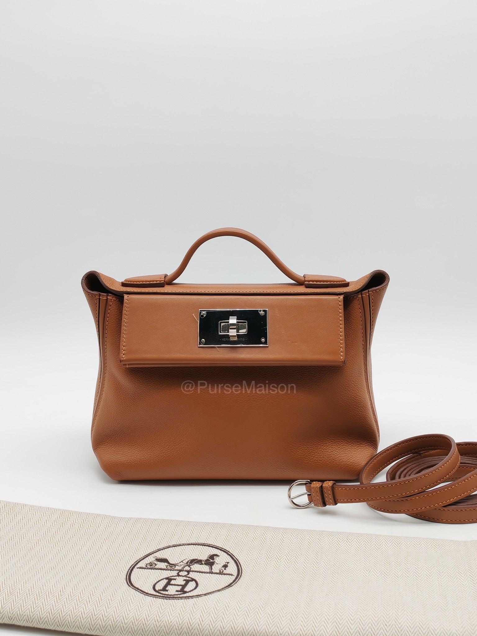 Hermes 24/24 Mini 21 in Gold Evercolor Leather Palladium Hardware Stamp U(2022)