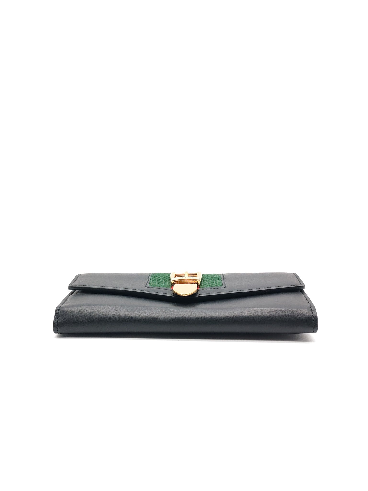 Gucci Sylvie Continental Wallet in Black Leather & Web Canvas