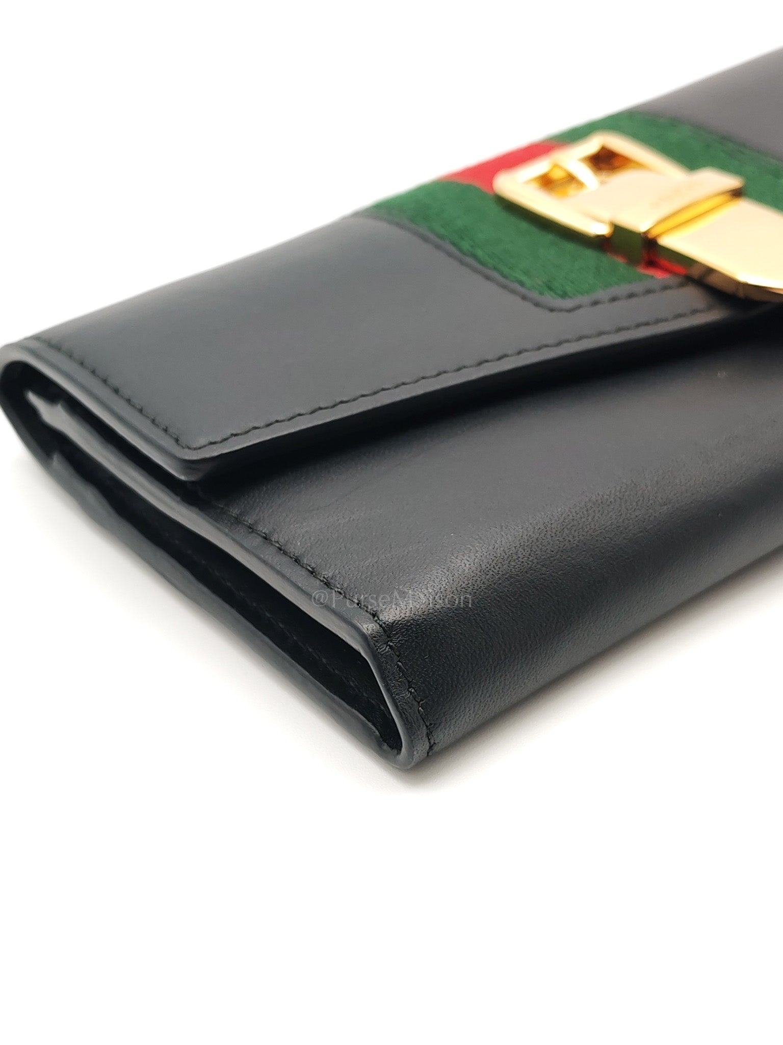 Gucci Sylvie Continental Wallet in Black Leather & Web Canvas
