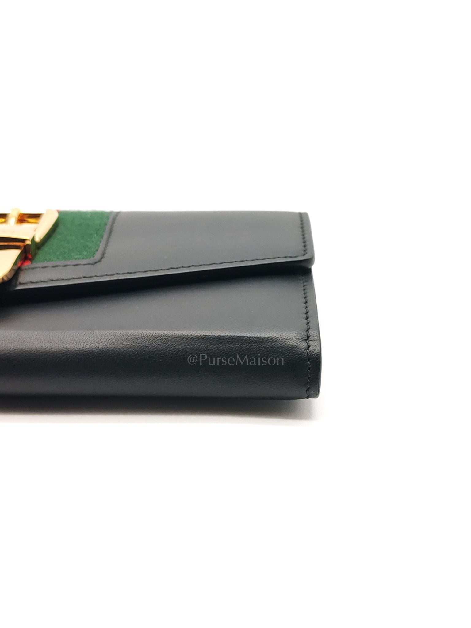 Gucci Sylvie Continental Wallet in Black Leather & Web Canvas