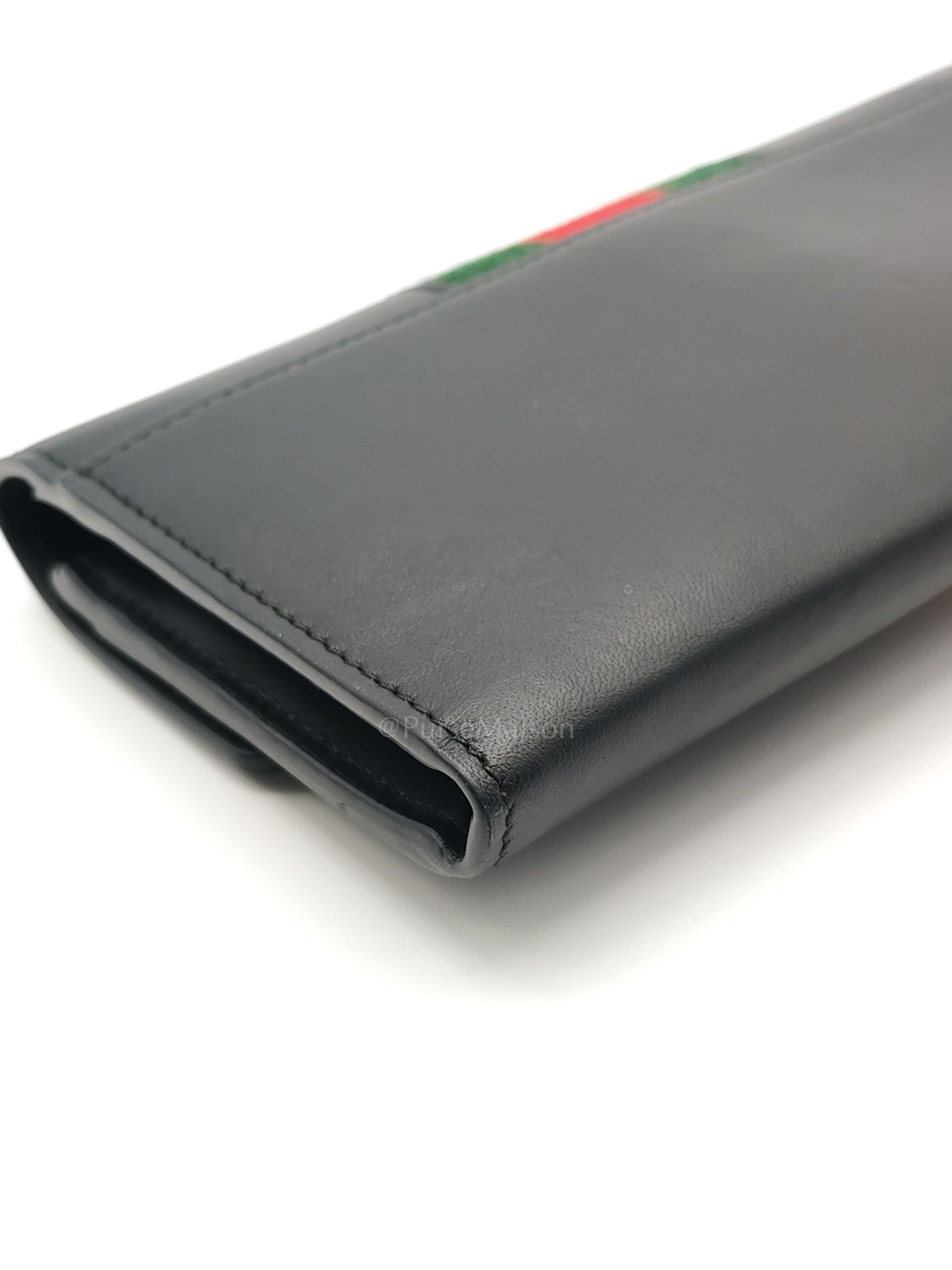Gucci Sylvie Continental Wallet in Black Leather & Web Canvas