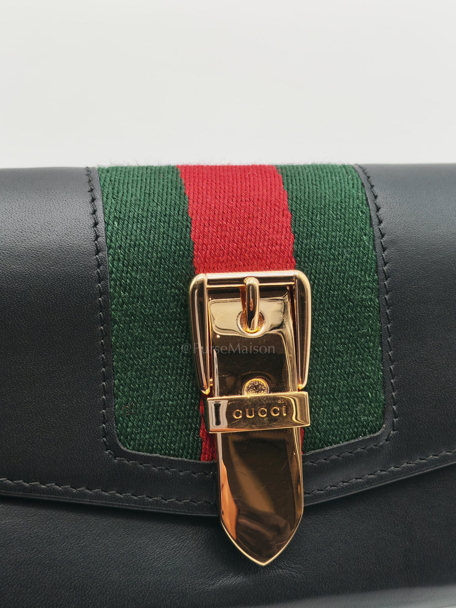 Gucci Sylvie Continental Wallet in Black Leather & Web Canvas