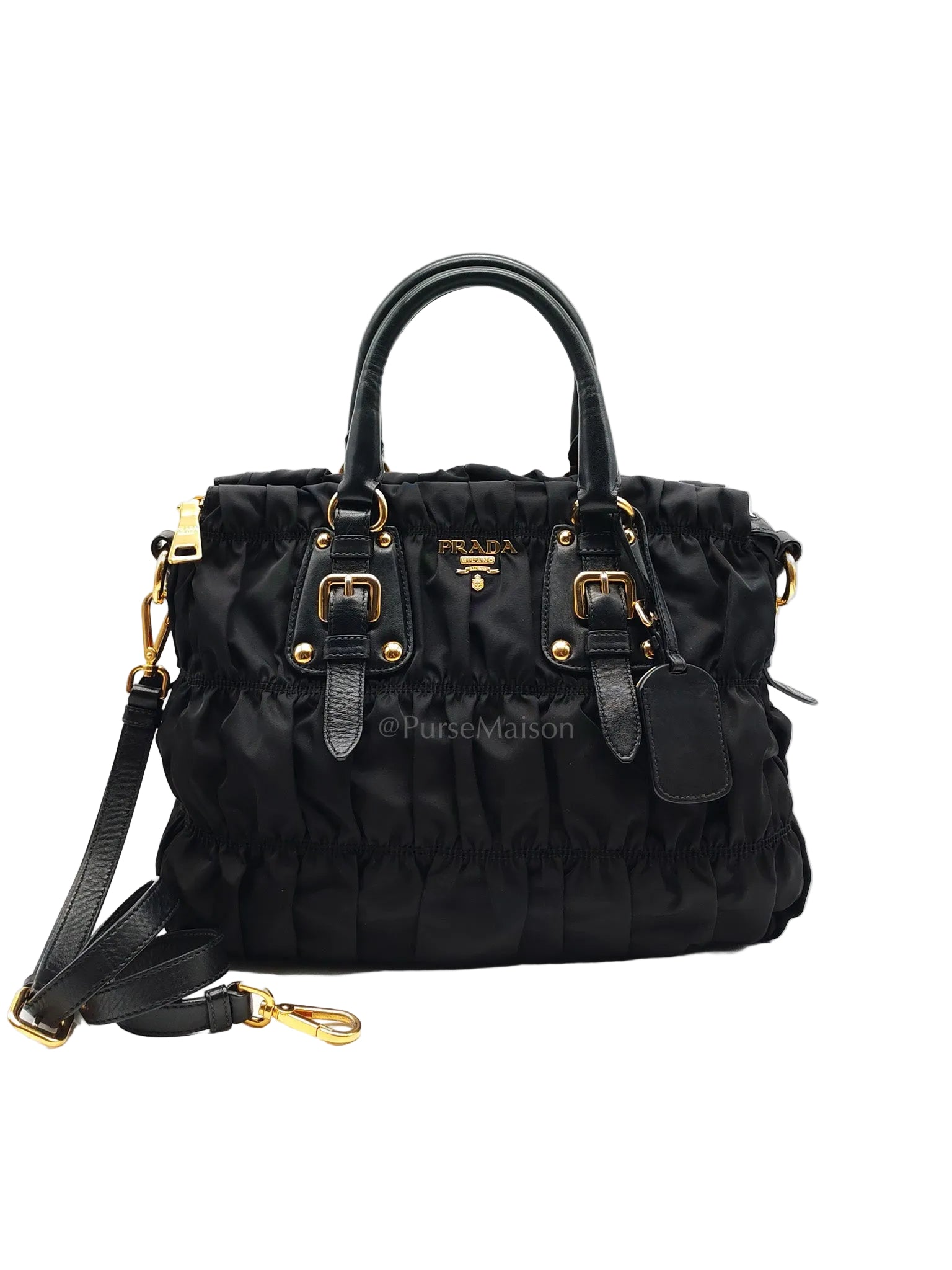 Tessuto Gaufre in Black Nylon Shoulder Bag | Purse Maison Luxury Bags Shop