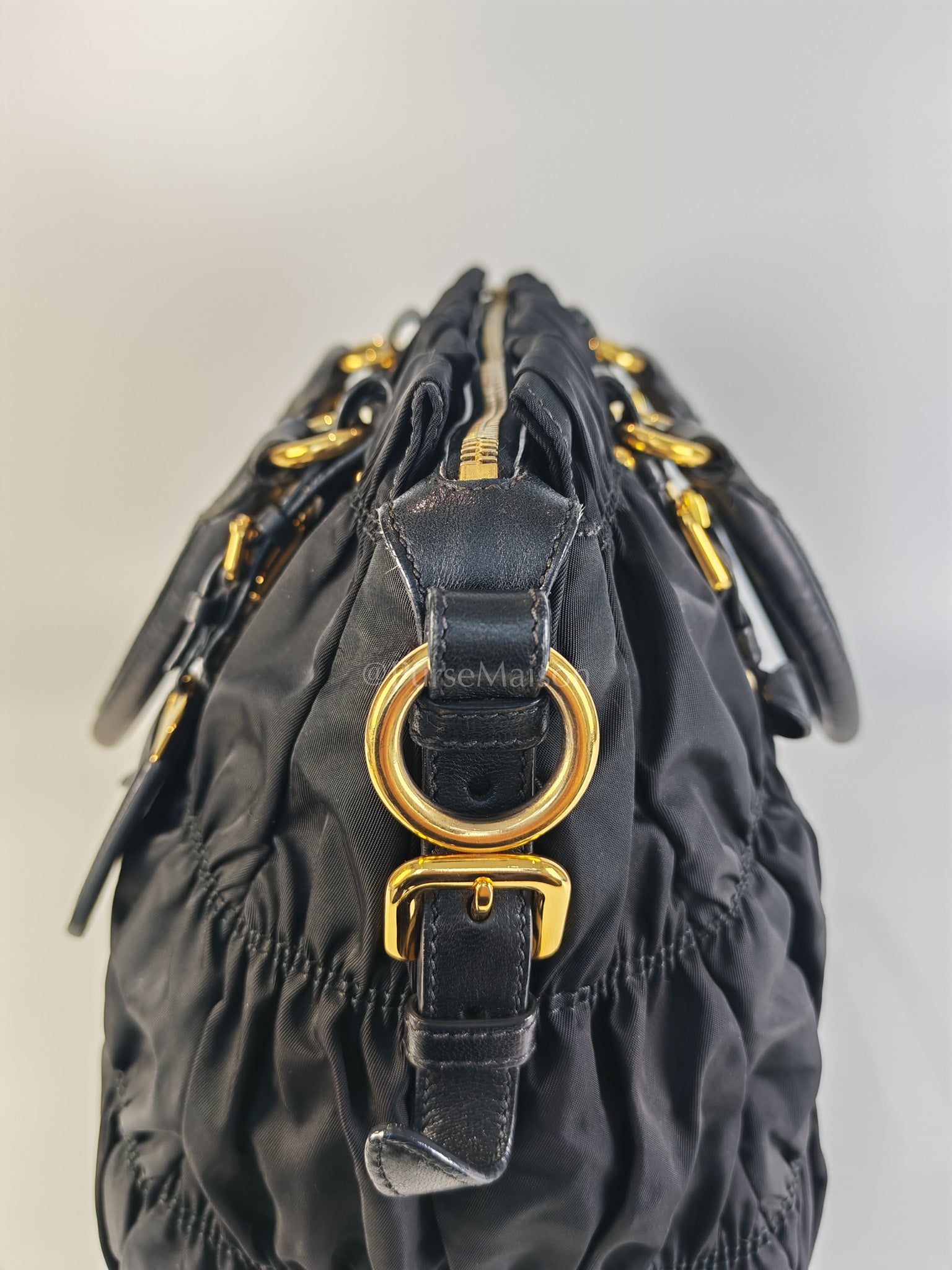 Tessuto Gaufre Two-Way Bag in Noir | Purse Maison Luxury Bags Shop