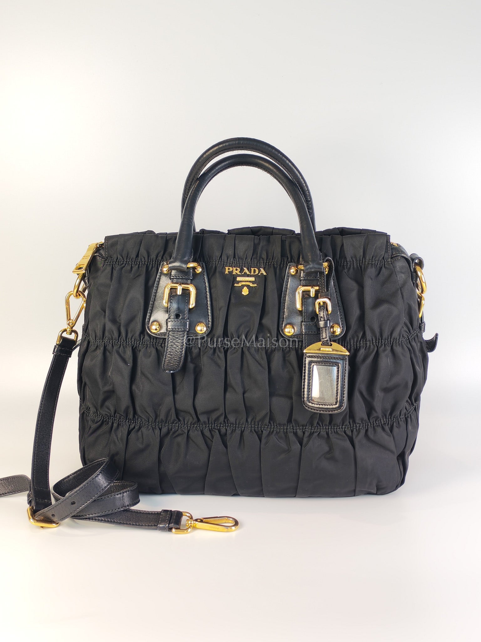 Tessuto Gaufre Two-Way Bag in Noir | Purse Maison Luxury Bags Shop