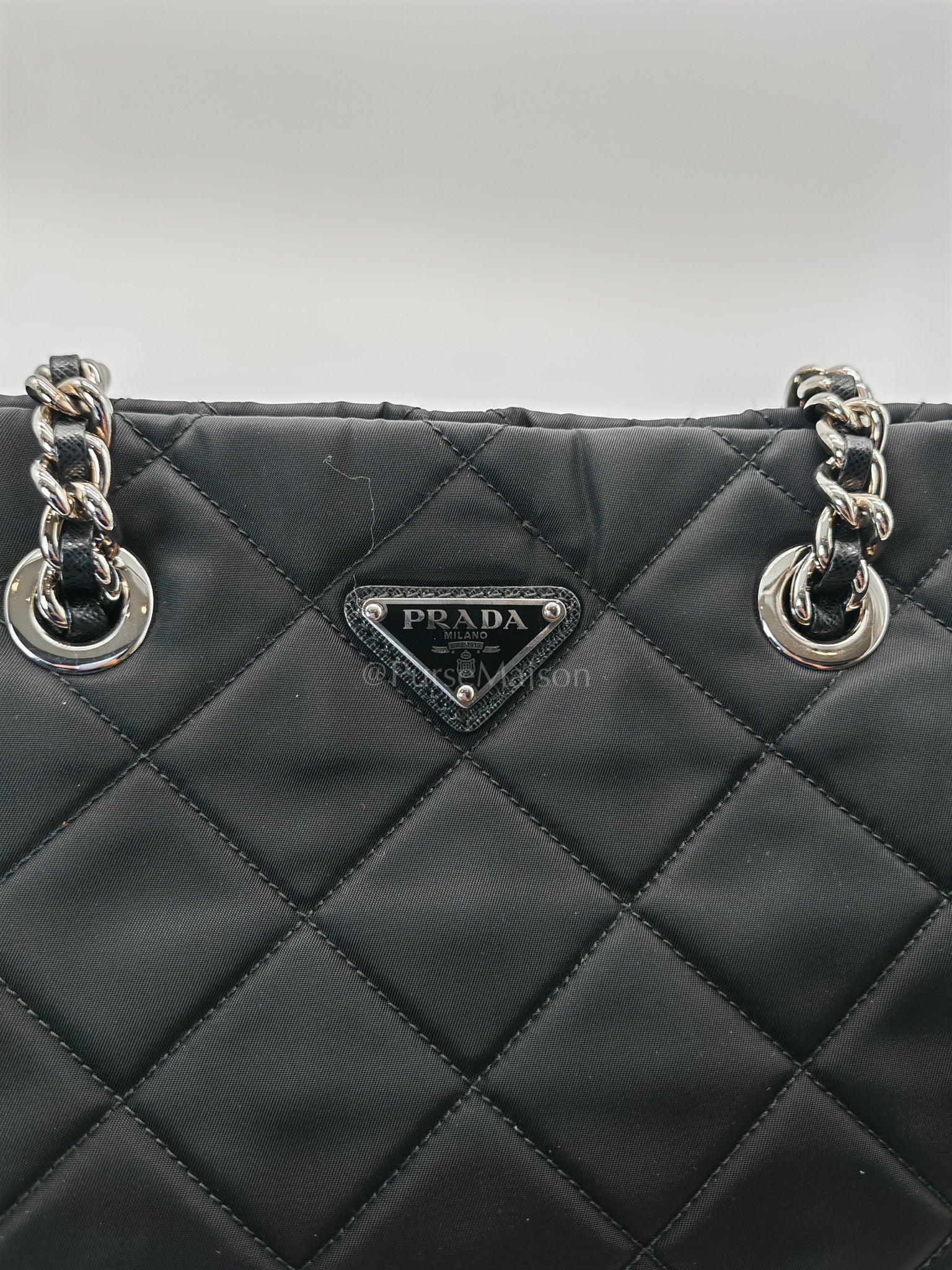 Tessuto Impuntu Black Quilted Nylon Chain Tote Bag | Purse Maison Luxury Bags Shop