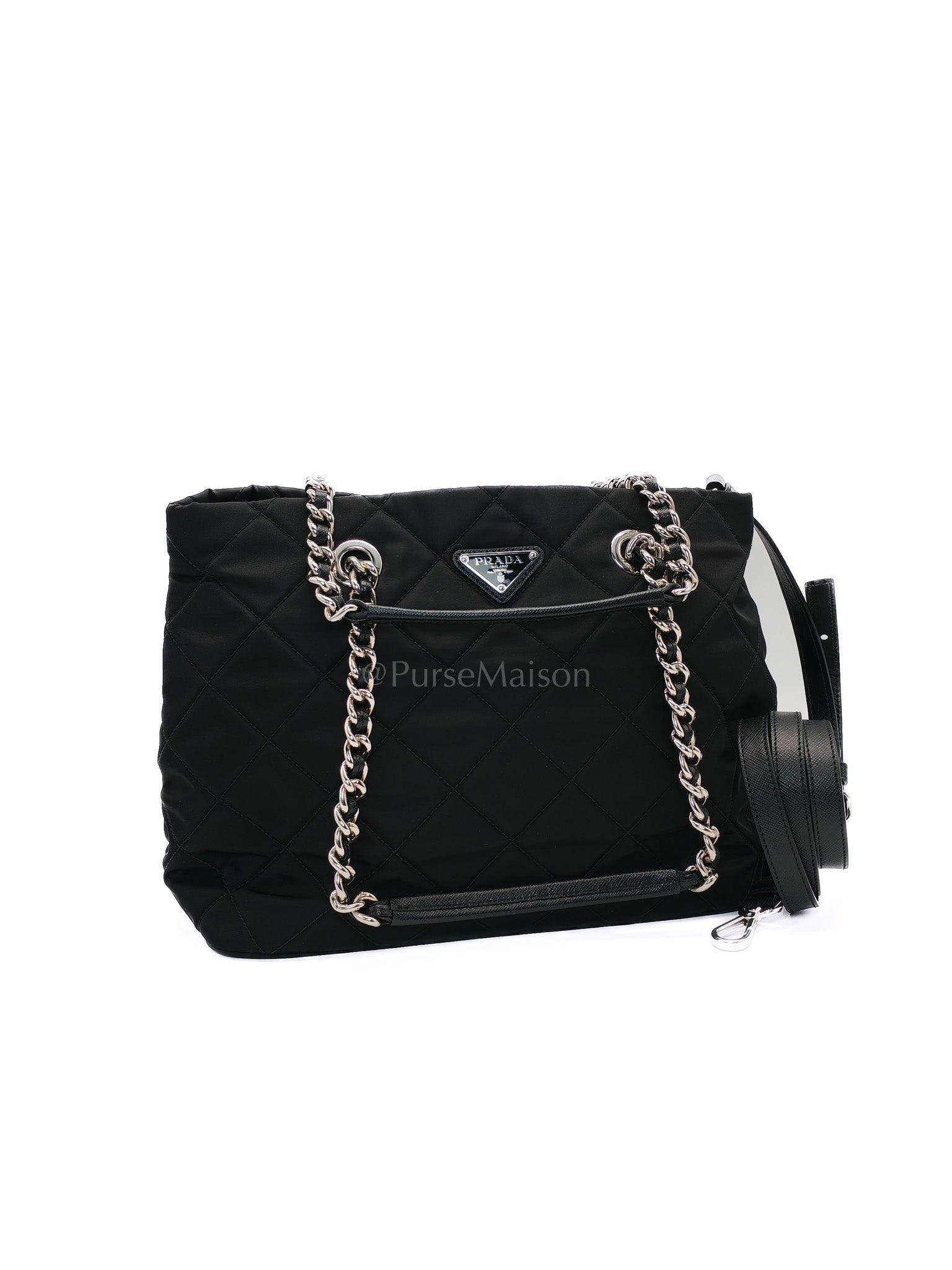 Tessuto Impuntu Black Quilted Nylon Chain Tote Bag | Purse Maison Luxury Bags Shop