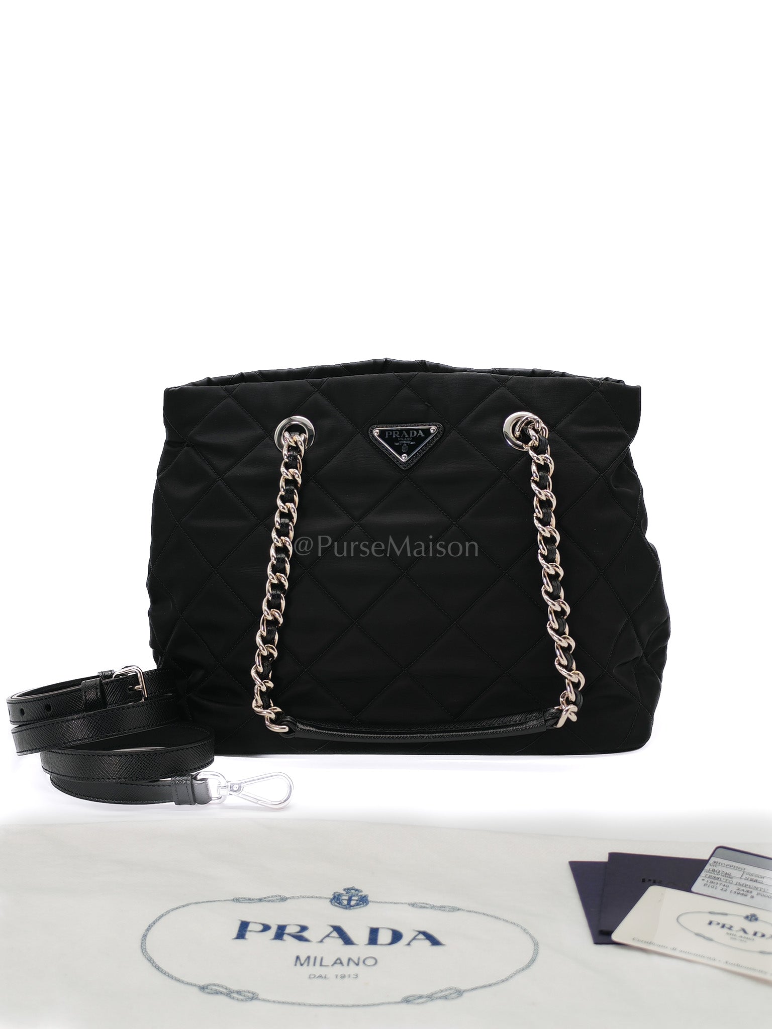 Tessuto Impuntu Black Quilted Nylon Chain Tote Bag | Purse Maison Luxury Bags Shop