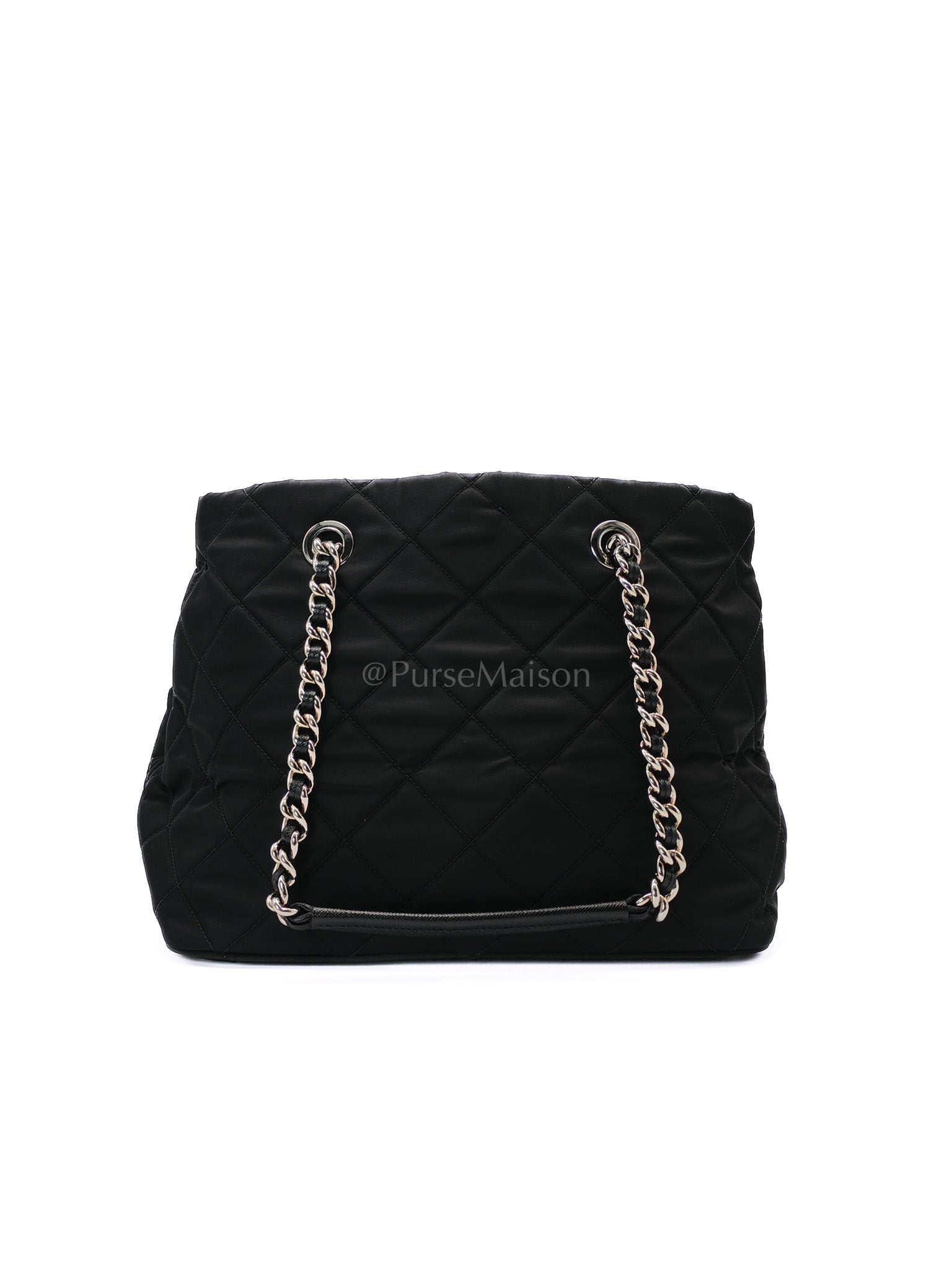 Tessuto Impuntu Black Quilted Nylon Chain Tote Bag | Purse Maison Luxury Bags Shop