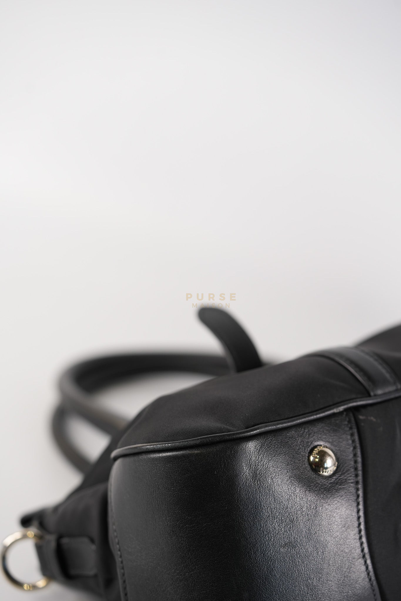 Tessuto Nylon Top Handle Shoulder Bag in Black and Silver Hardware | Purse Maison Luxury Bags Shop