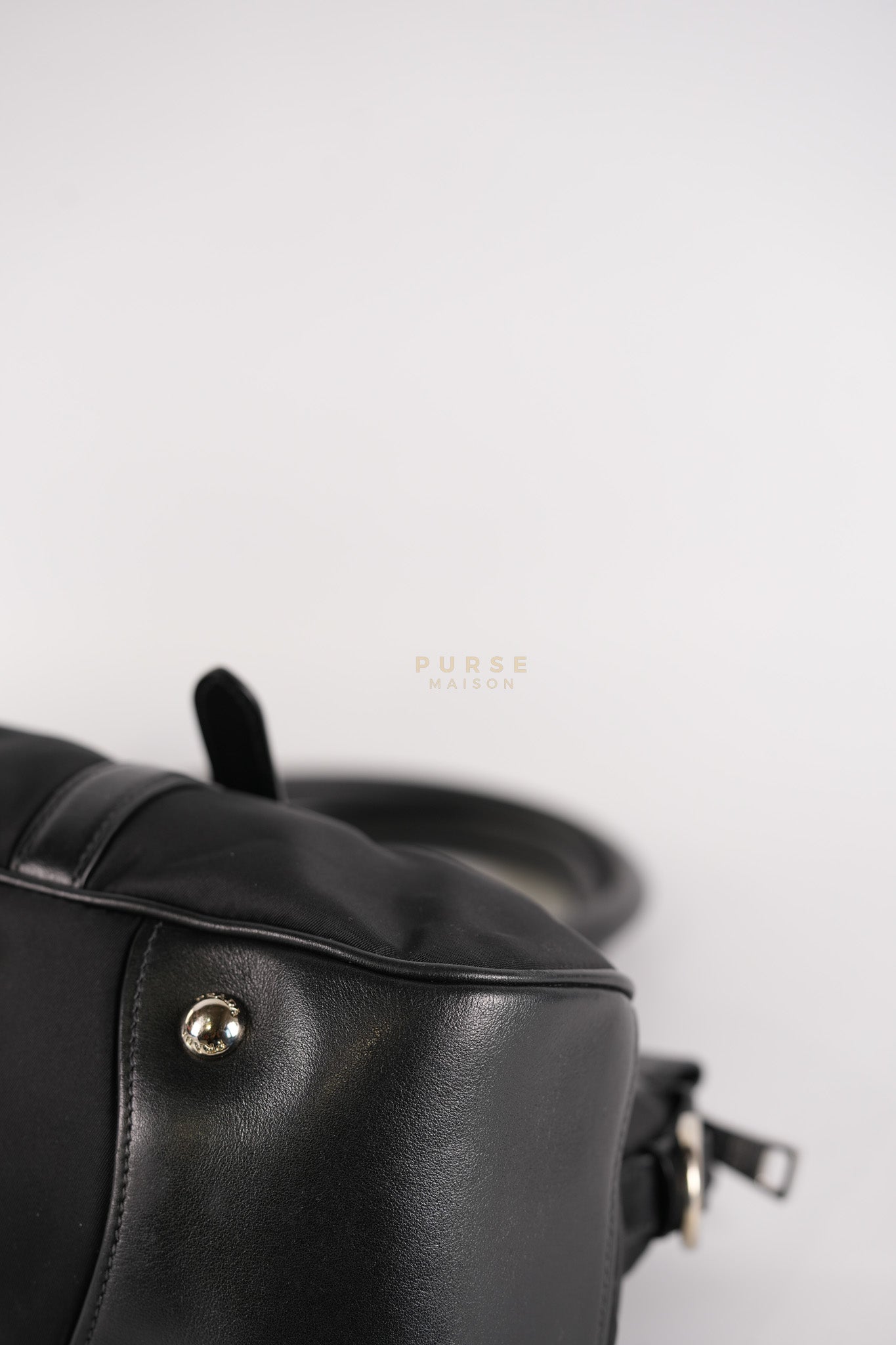 Tessuto Nylon Top Handle Shoulder Bag in Black and Silver Hardware | Purse Maison Luxury Bags Shop