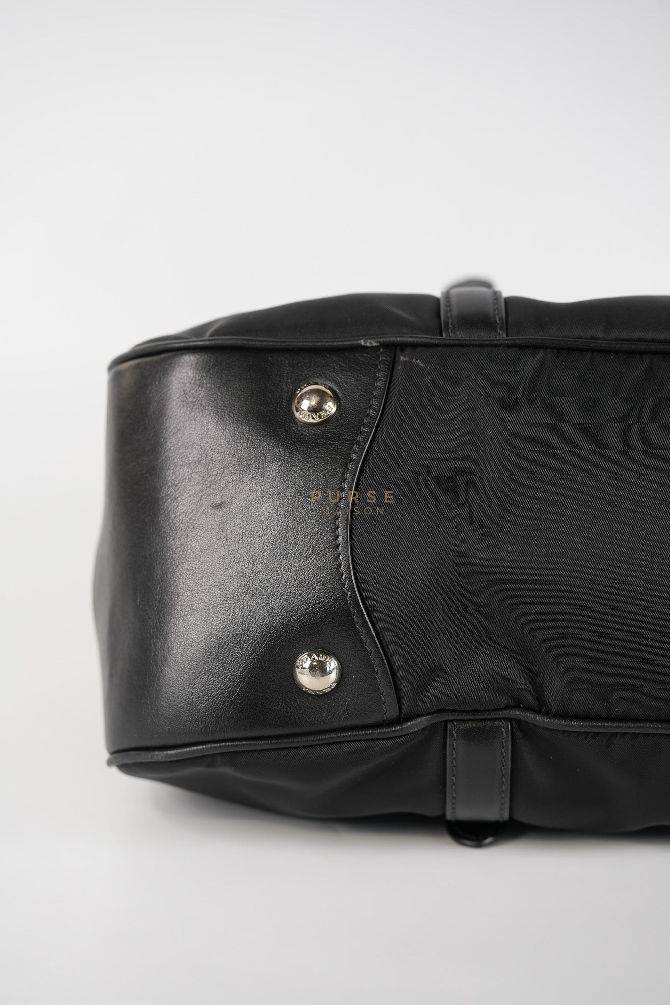 Tessuto Nylon Top Handle Shoulder Bag in Black and Silver Hardware | Purse Maison Luxury Bags Shop