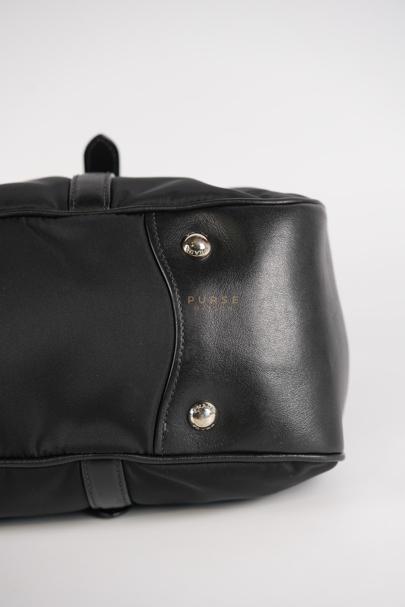 Tessuto Nylon Top Handle Shoulder Bag in Black and Silver Hardware | Purse Maison Luxury Bags Shop