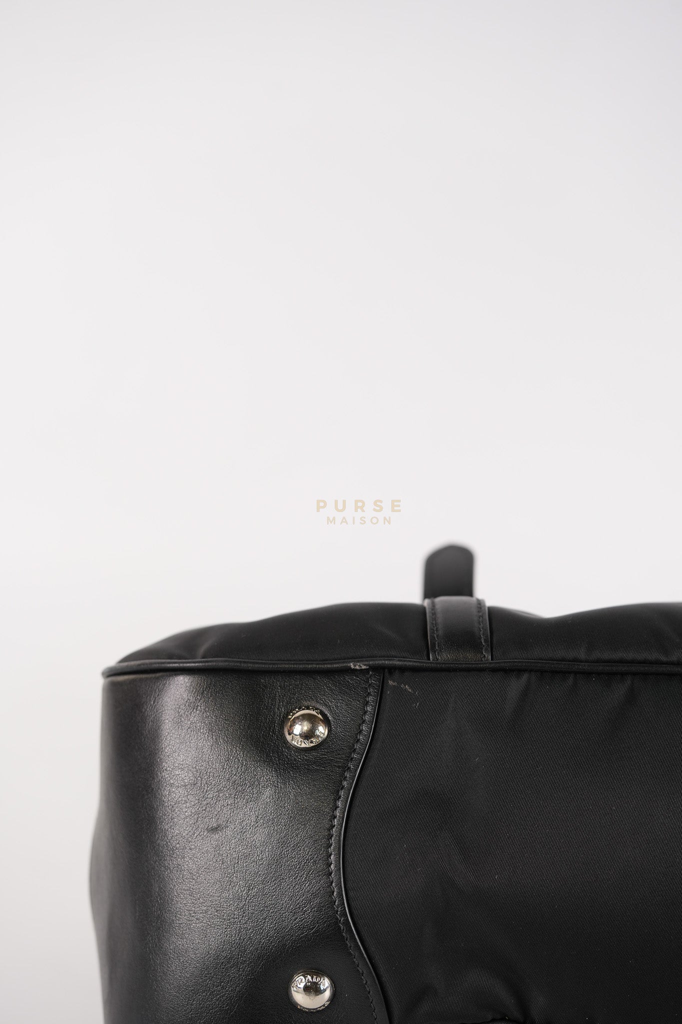 Tessuto Nylon Top Handle Shoulder Bag in Black and Silver Hardware | Purse Maison Luxury Bags Shop