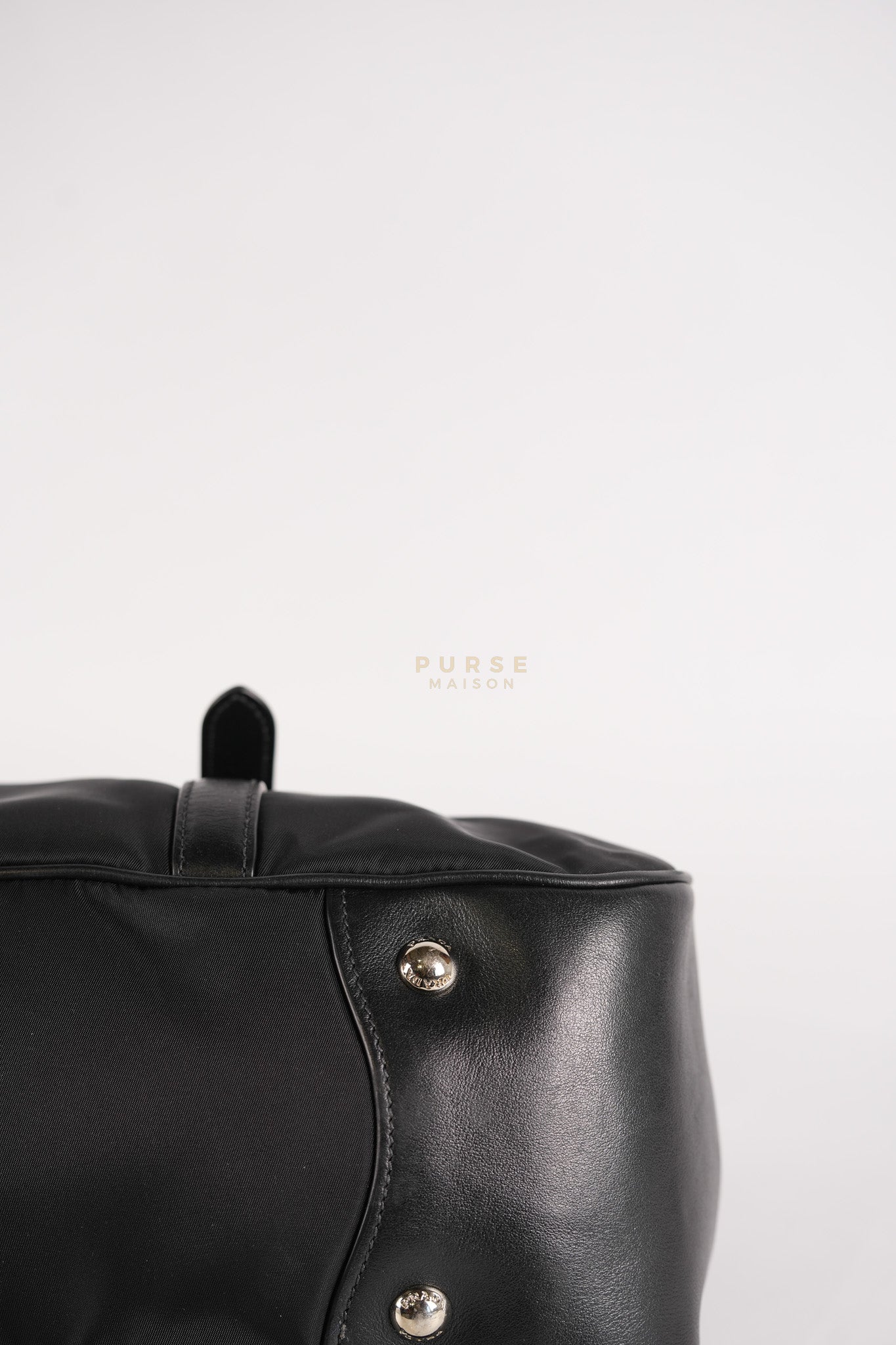 Tessuto Nylon Top Handle Shoulder Bag in Black and Silver Hardware | Purse Maison Luxury Bags Shop