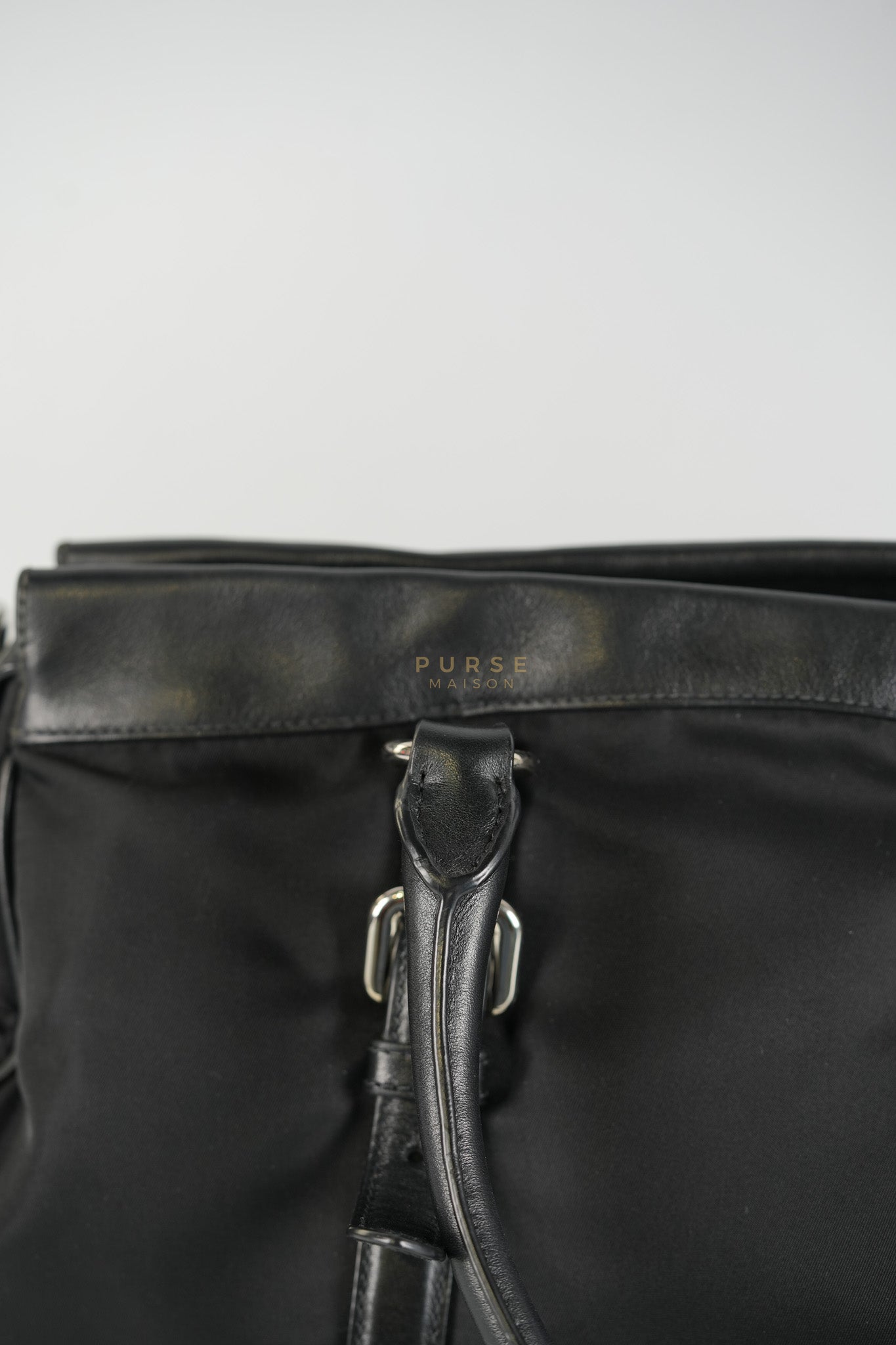 Tessuto Nylon Top Handle Shoulder Bag in Black and Silver Hardware | Purse Maison Luxury Bags Shop