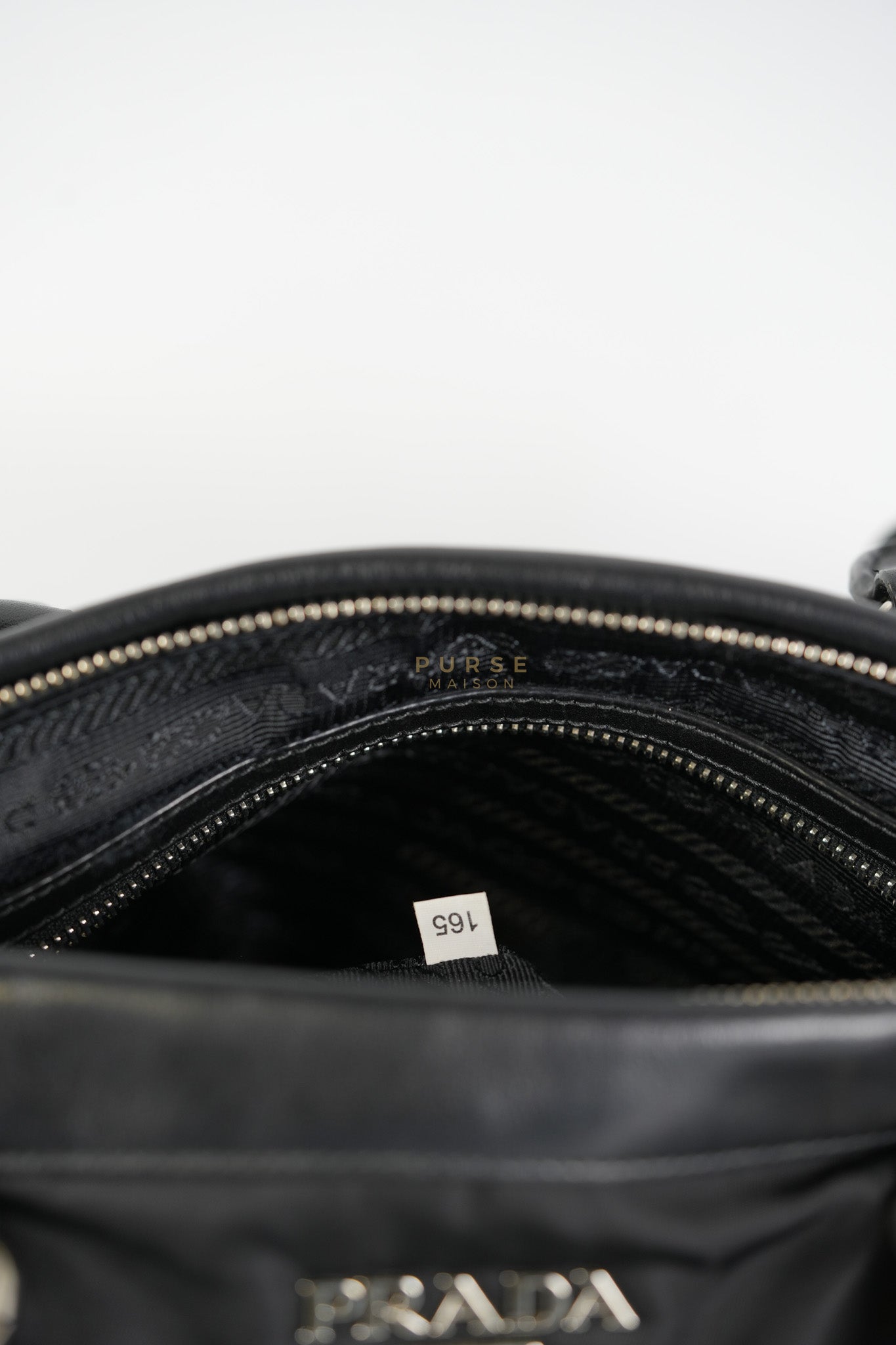 Tessuto Nylon Top Handle Shoulder Bag in Black and Silver Hardware | Purse Maison Luxury Bags Shop