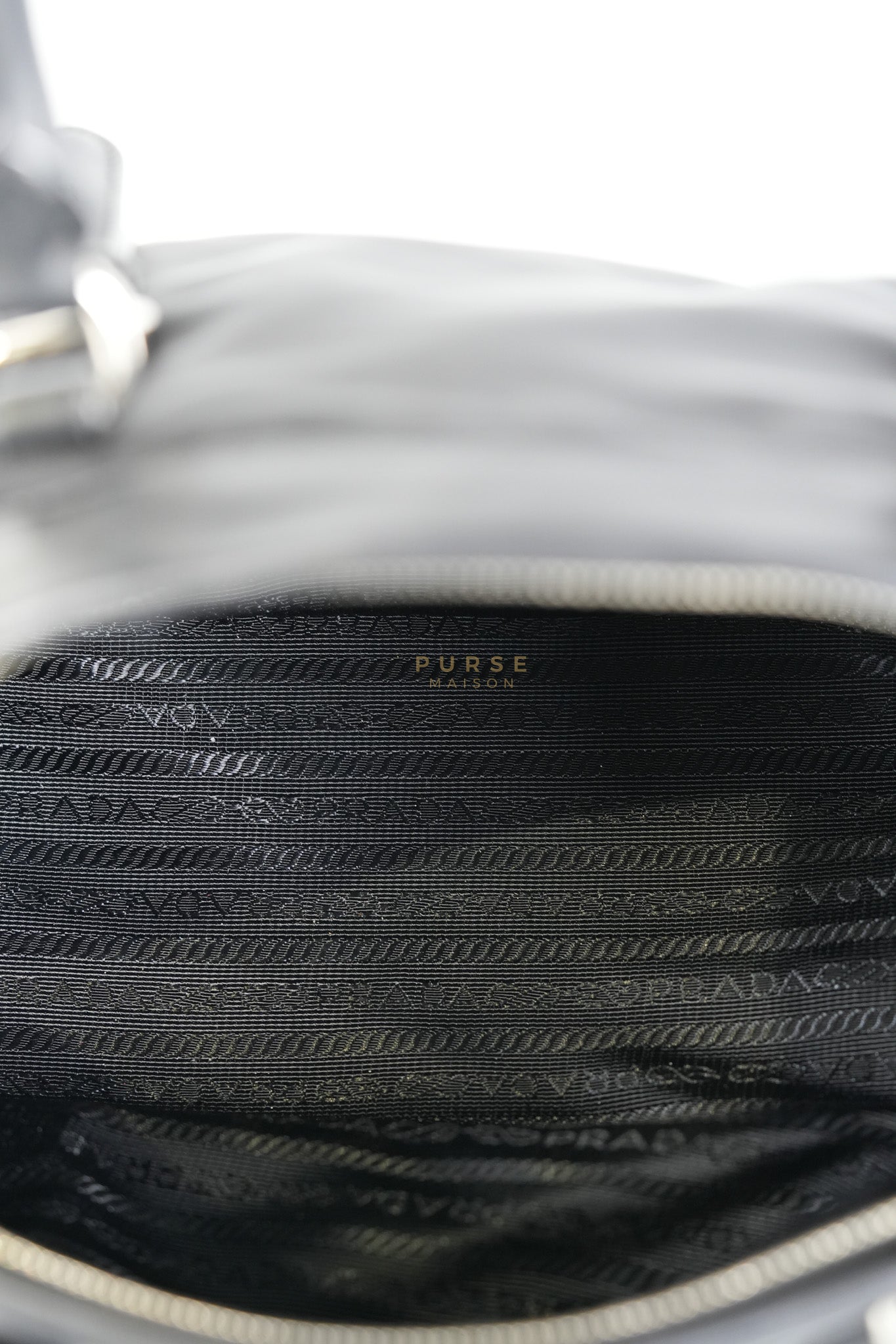 Tessuto Nylon Top Handle Shoulder Bag in Black and Silver Hardware | Purse Maison Luxury Bags Shop