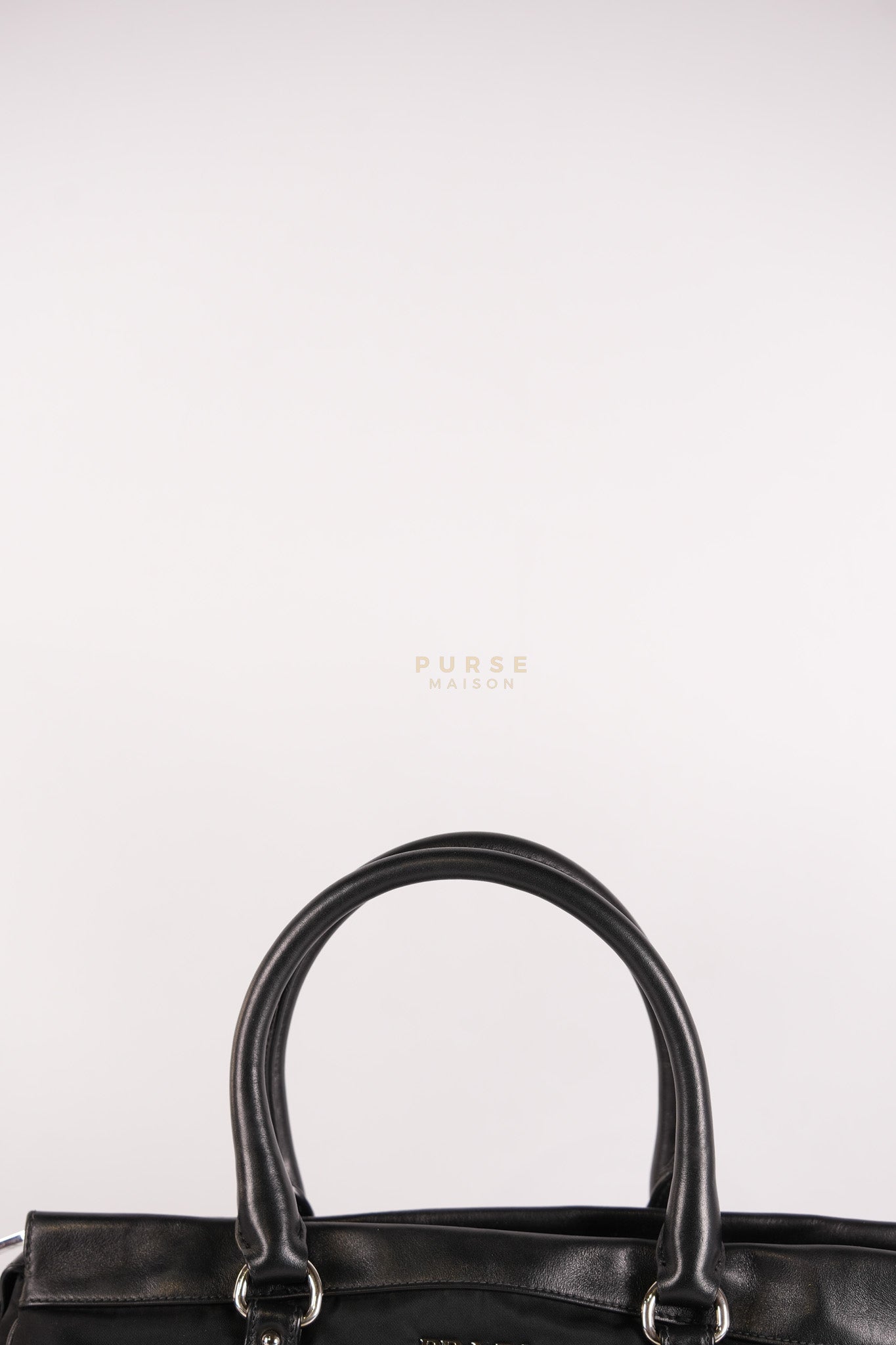 Tessuto Nylon Top Handle Shoulder Bag in Black and Silver Hardware | Purse Maison Luxury Bags Shop