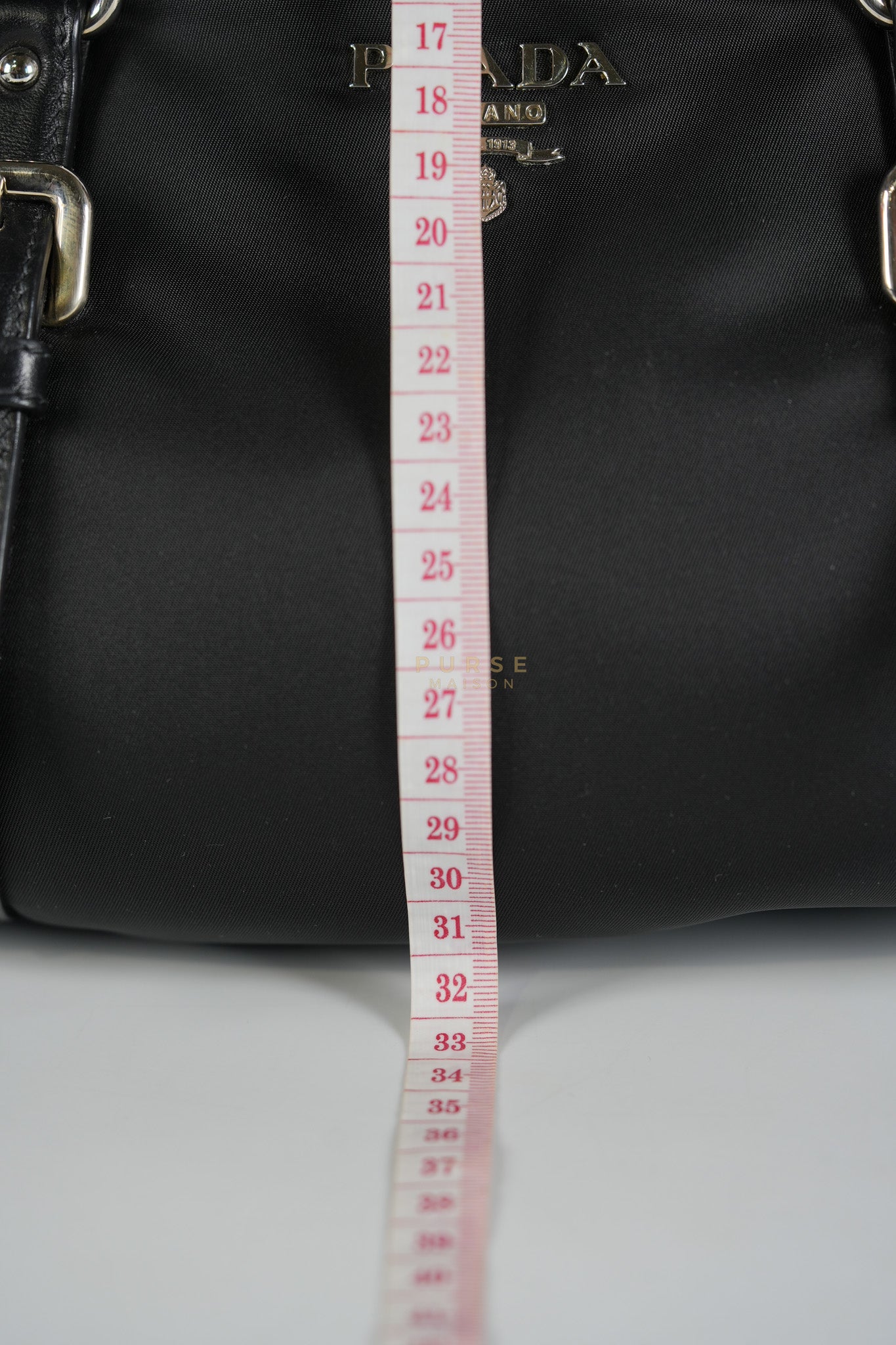 Tessuto Nylon Top Handle Shoulder Bag in Black and Silver Hardware | Purse Maison Luxury Bags Shop