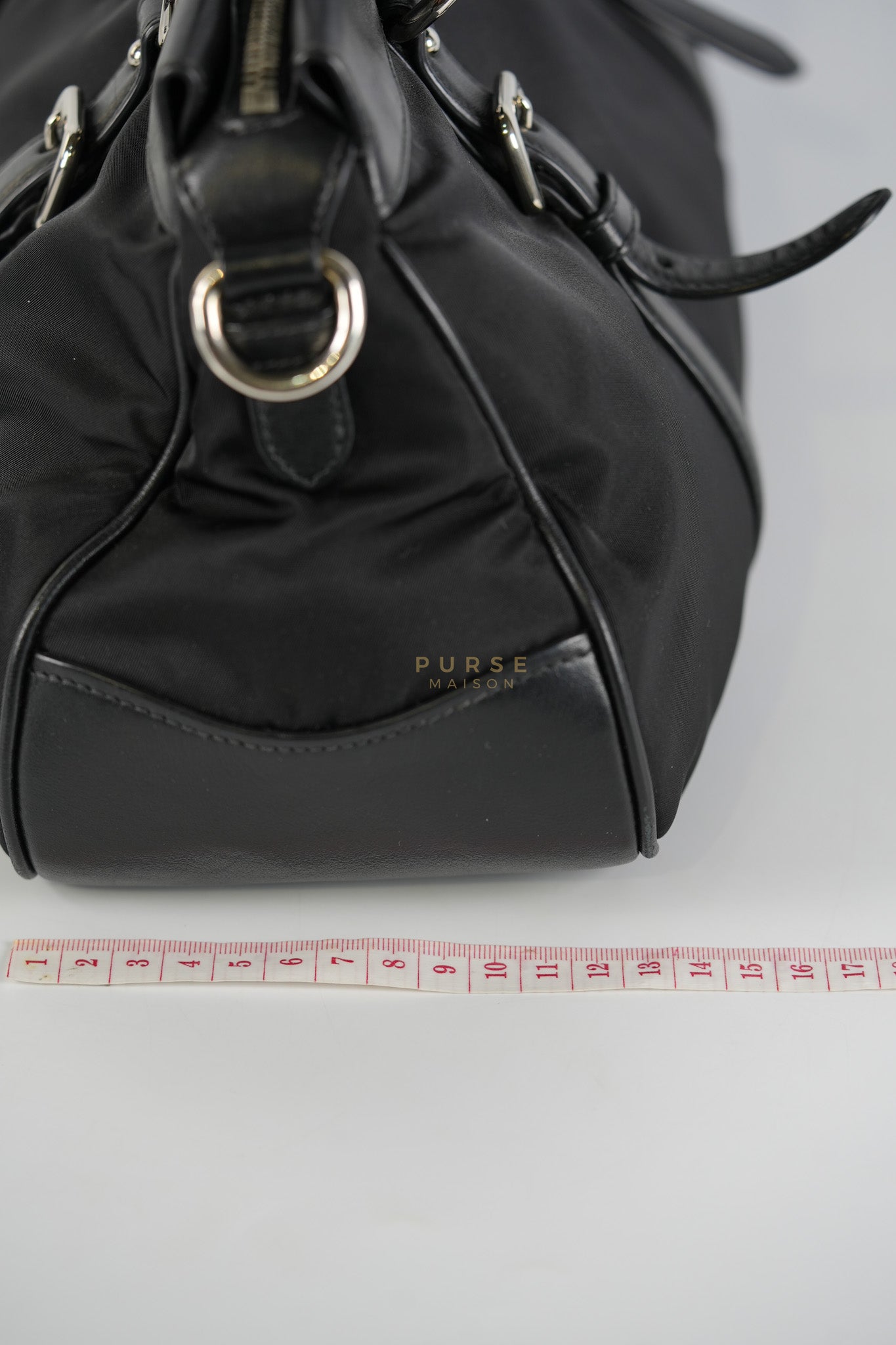 Tessuto Nylon Top Handle Shoulder Bag in Black and Silver Hardware | Purse Maison Luxury Bags Shop