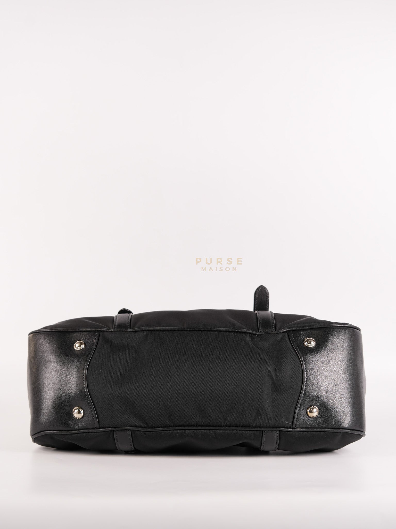 Tessuto Nylon Top Handle Shoulder Bag in Black and Silver Hardware | Purse Maison Luxury Bags Shop