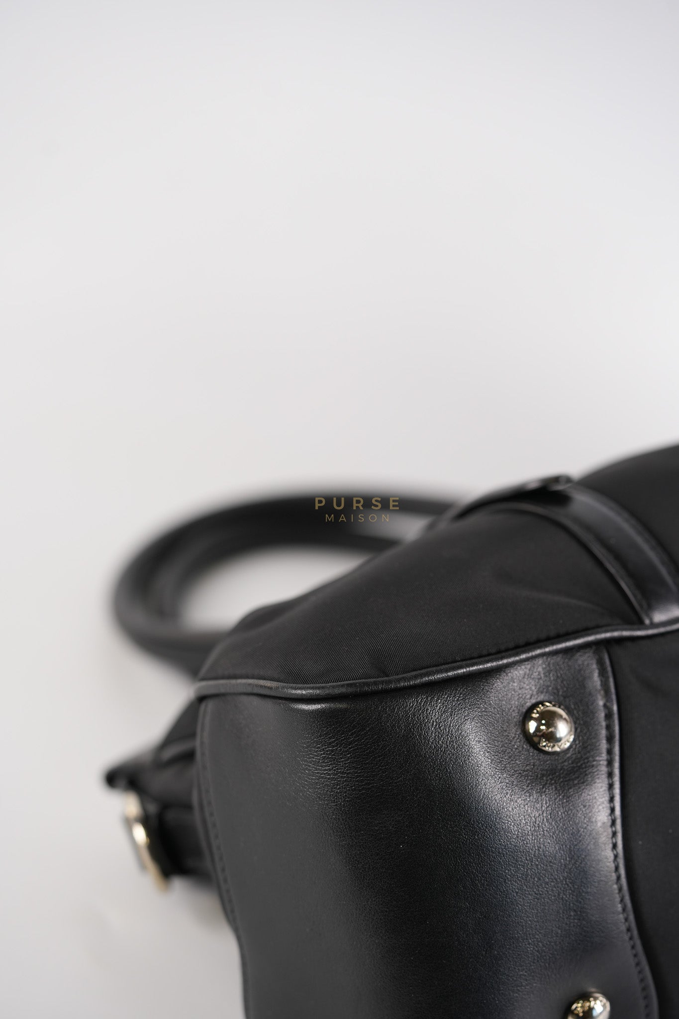 Tessuto Nylon Top Handle Shoulder Bag in Black and Silver Hardware | Purse Maison Luxury Bags Shop