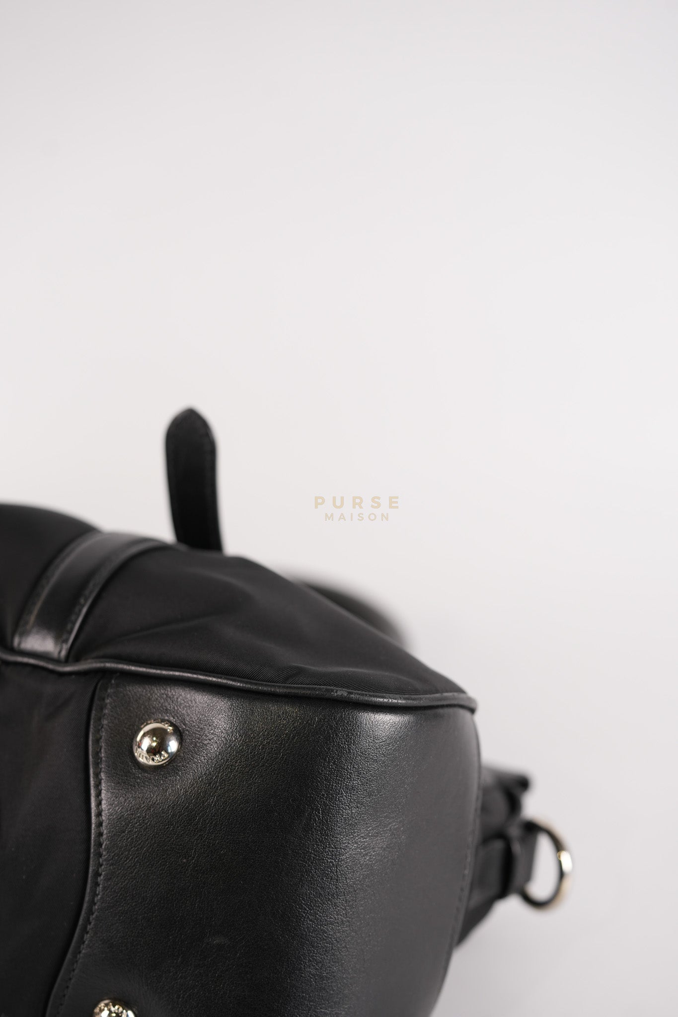 Tessuto Nylon Top Handle Shoulder Bag in Black and Silver Hardware | Purse Maison Luxury Bags Shop