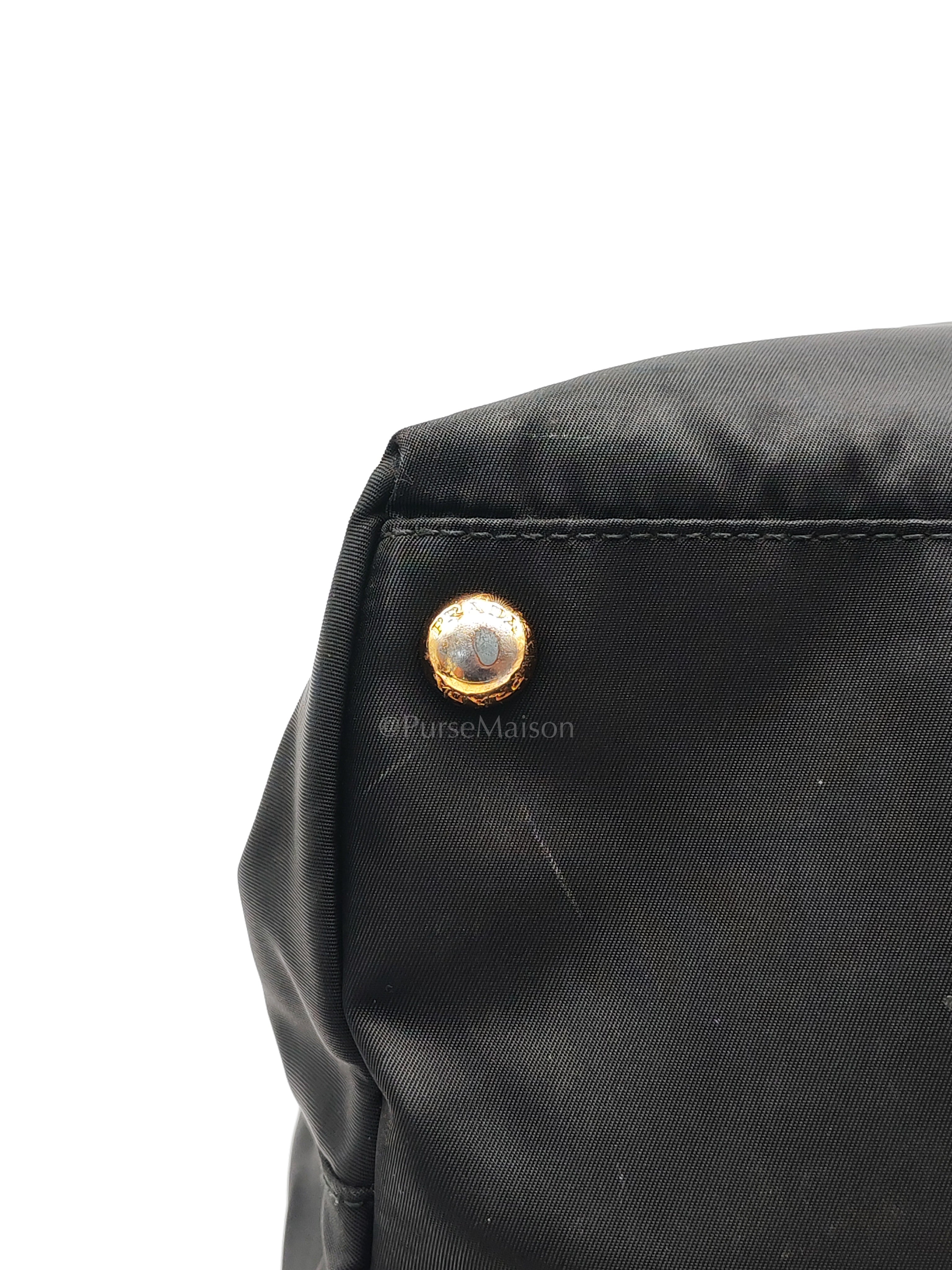Tessuto Nylon Totebag in Black Saffiano Leather | Purse Maison Luxury Bags Shop