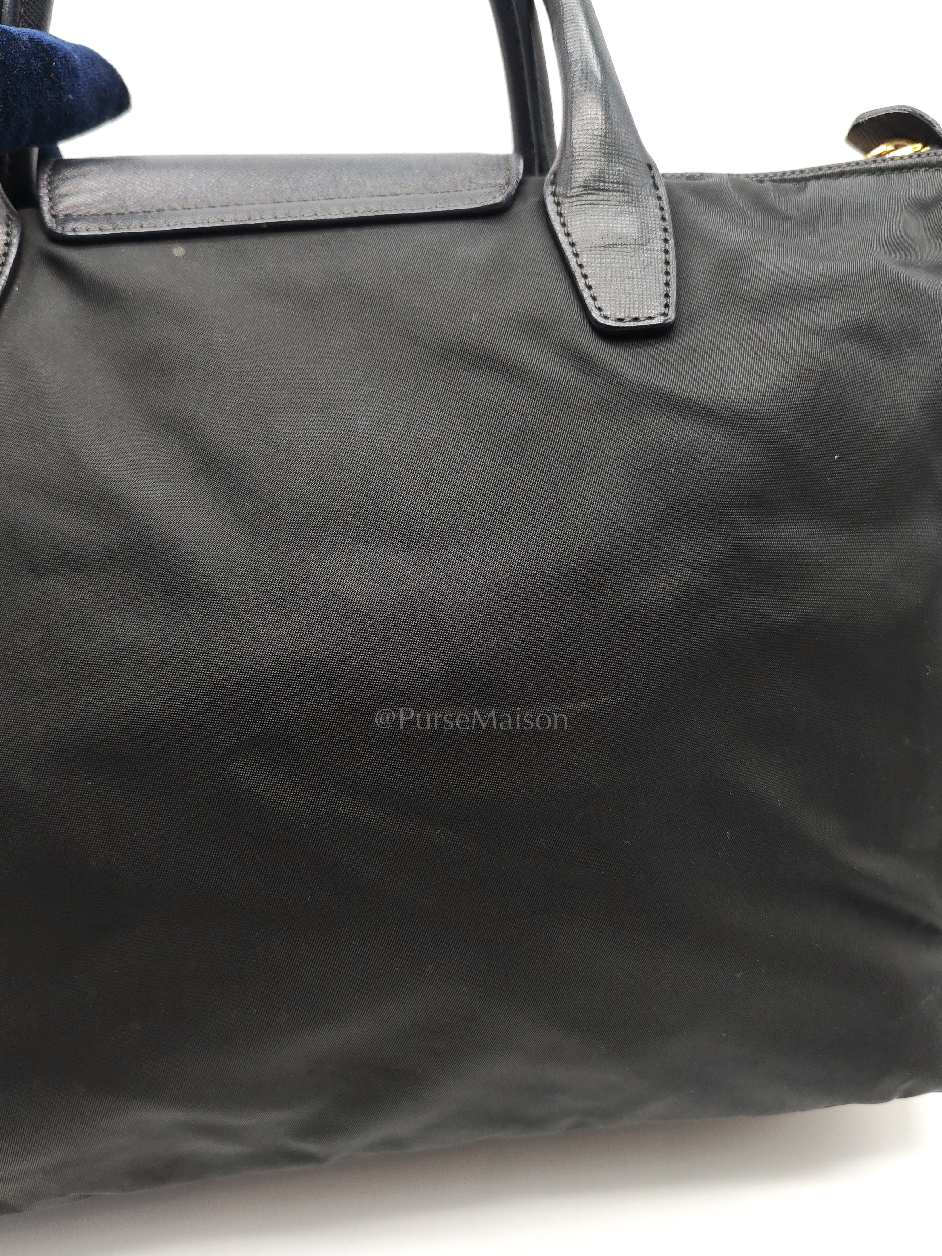 Tessuto Nylon Totebag in Black Saffiano Leather | Purse Maison Luxury Bags Shop
