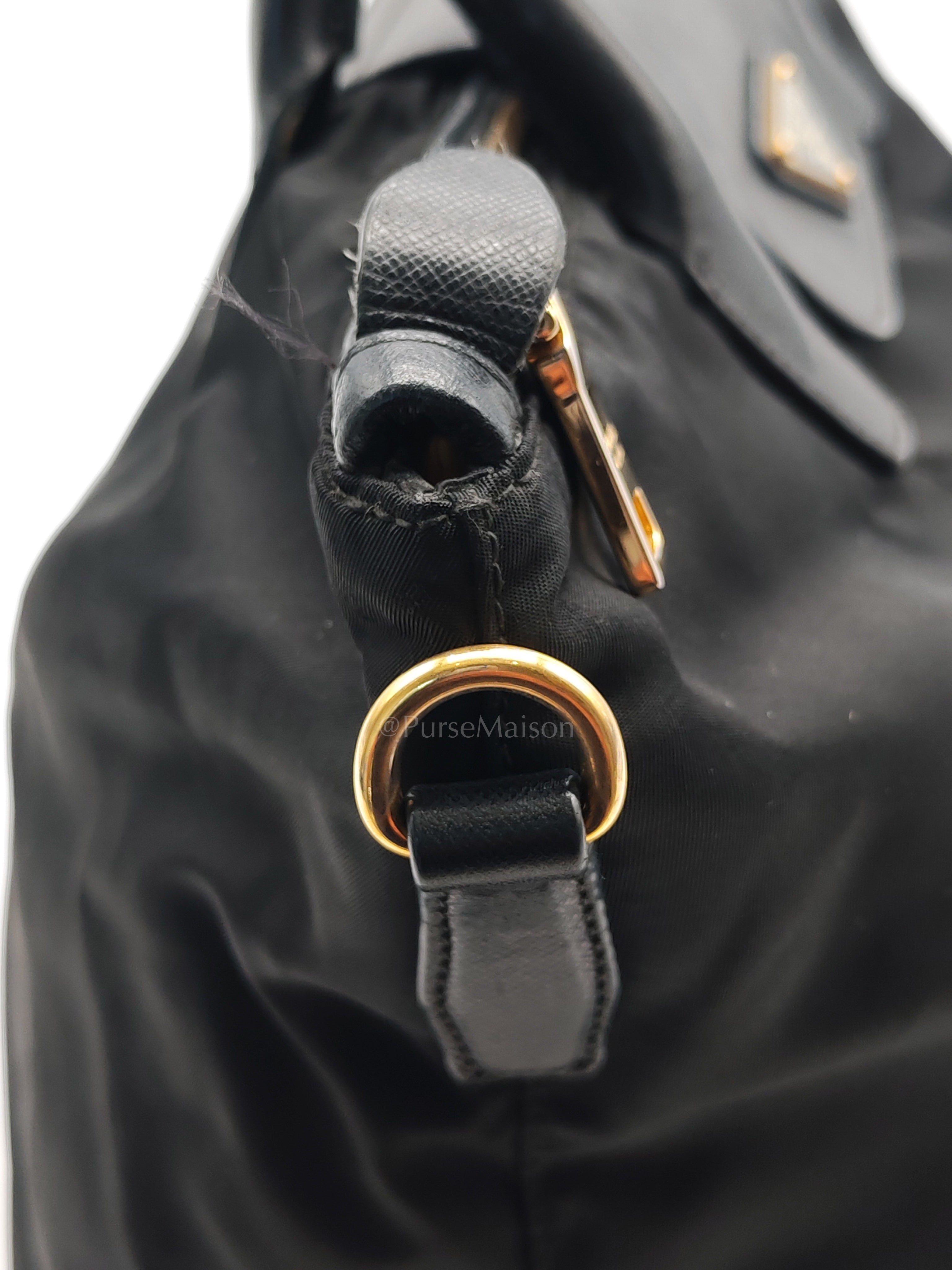 Tessuto Nylon Totebag in Black Saffiano Leather | Purse Maison Luxury Bags Shop