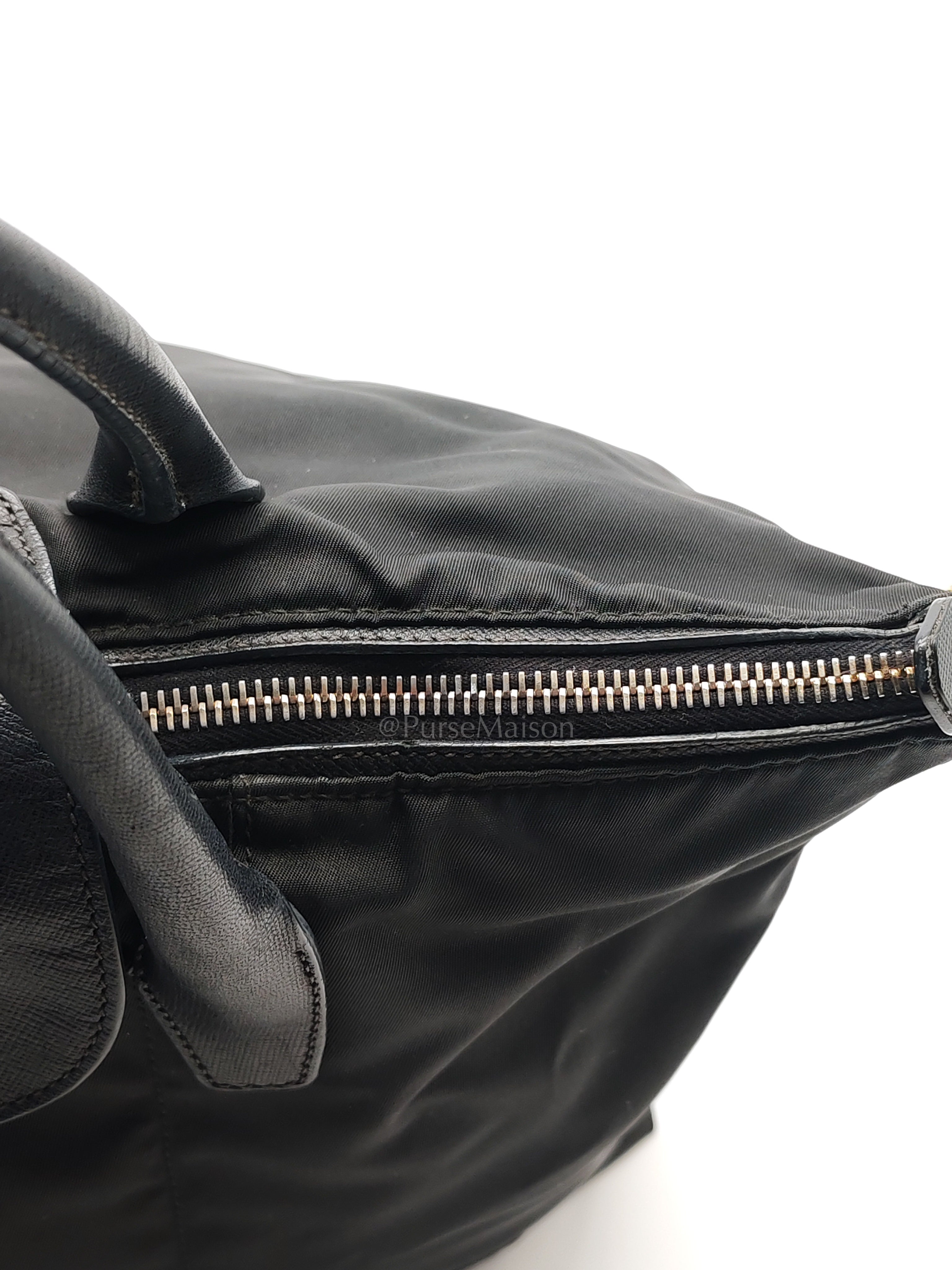 Tessuto Nylon Totebag in Black Saffiano Leather | Purse Maison Luxury Bags Shop