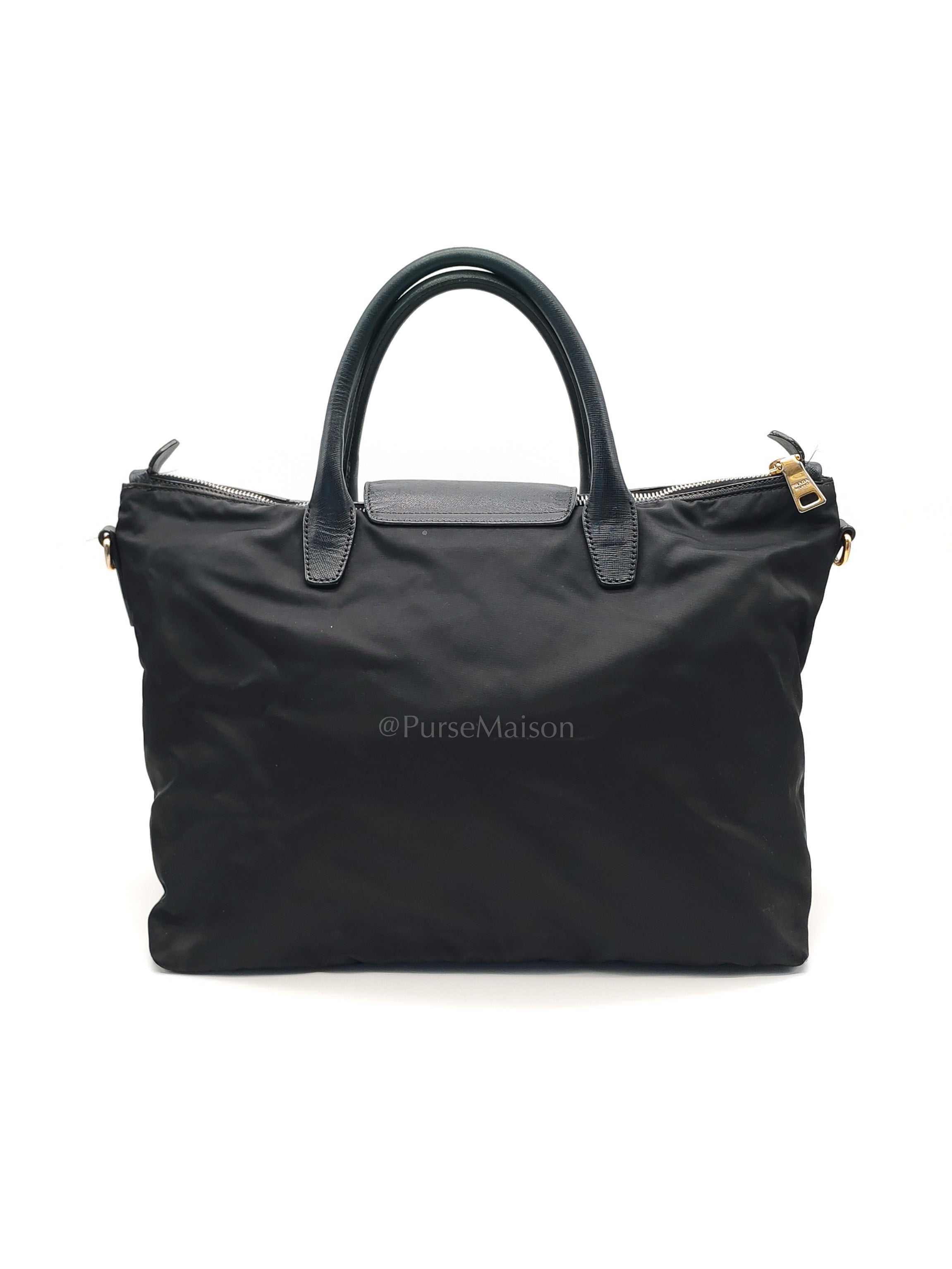 Tessuto Nylon Totebag in Black Saffiano Leather | Purse Maison Luxury Bags Shop