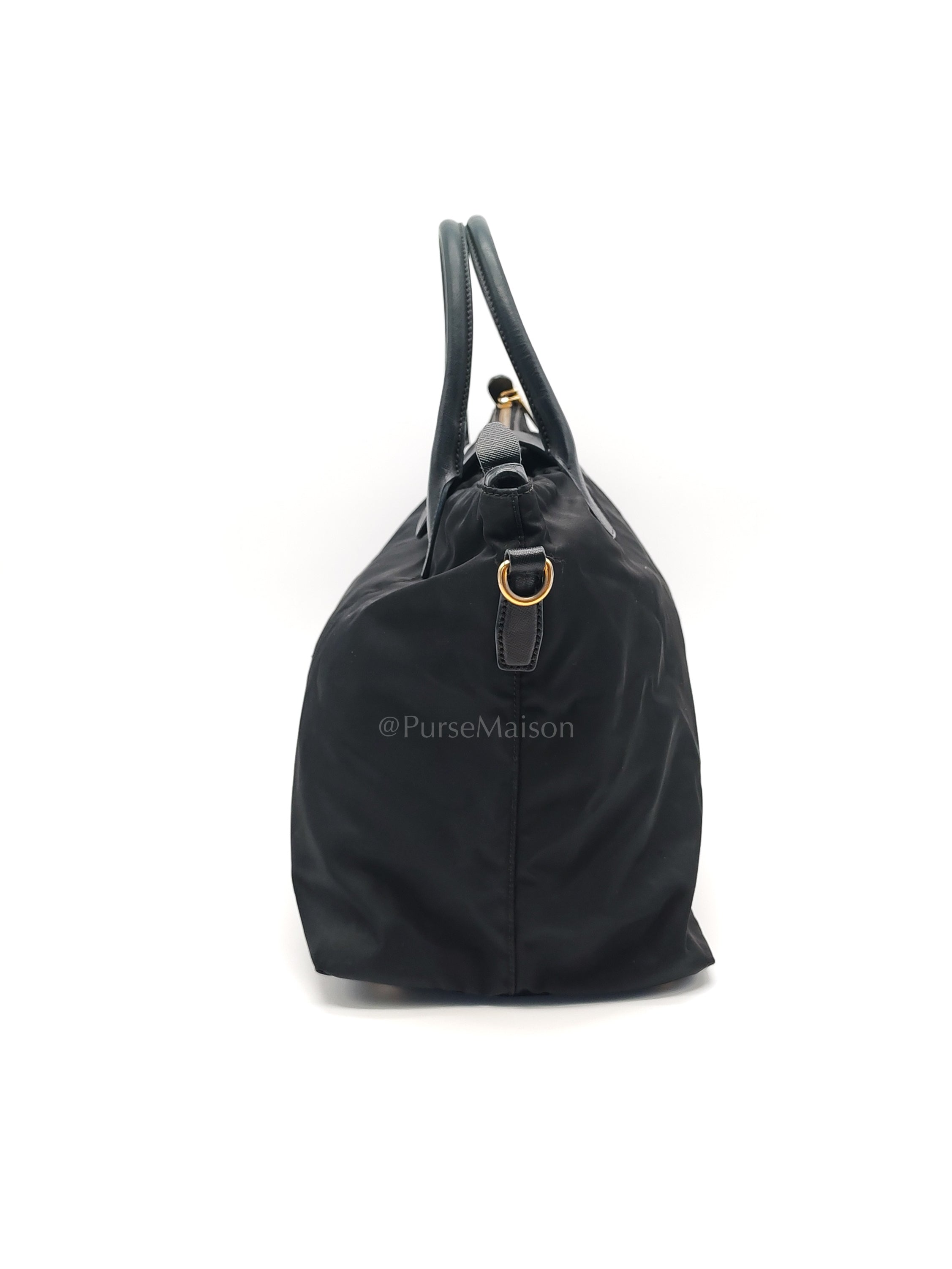 Tessuto Nylon Totebag in Black Saffiano Leather | Purse Maison Luxury Bags Shop