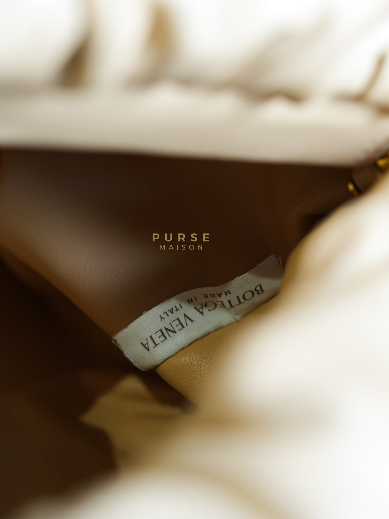 The Chain Pouch Medium in Almond Beige Calfskin Leather | Purse Maison Luxury Bags Shop