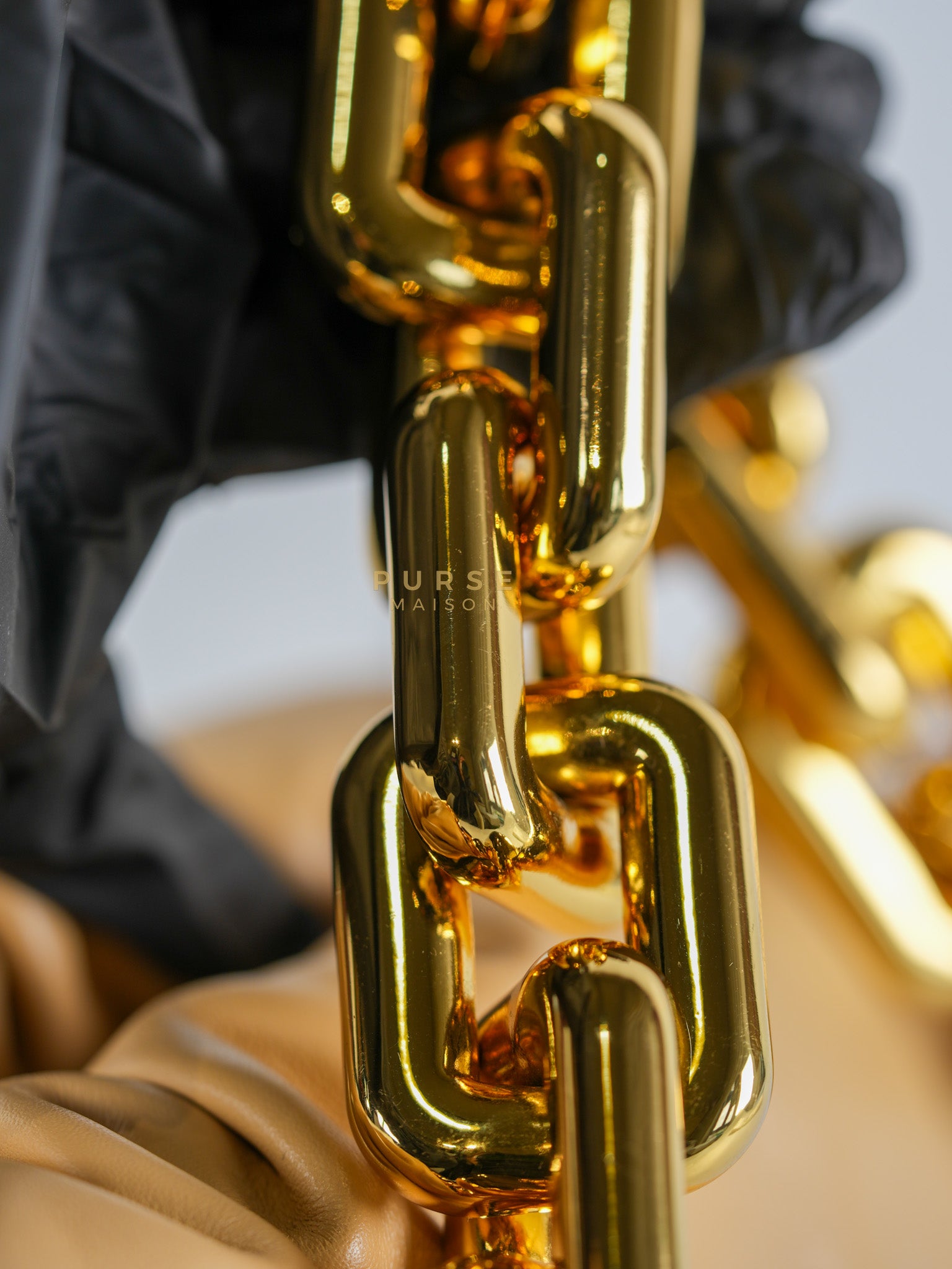 The Chain Pouch Medium in Almond Beige Calfskin Leather | Purse Maison Luxury Bags Shop