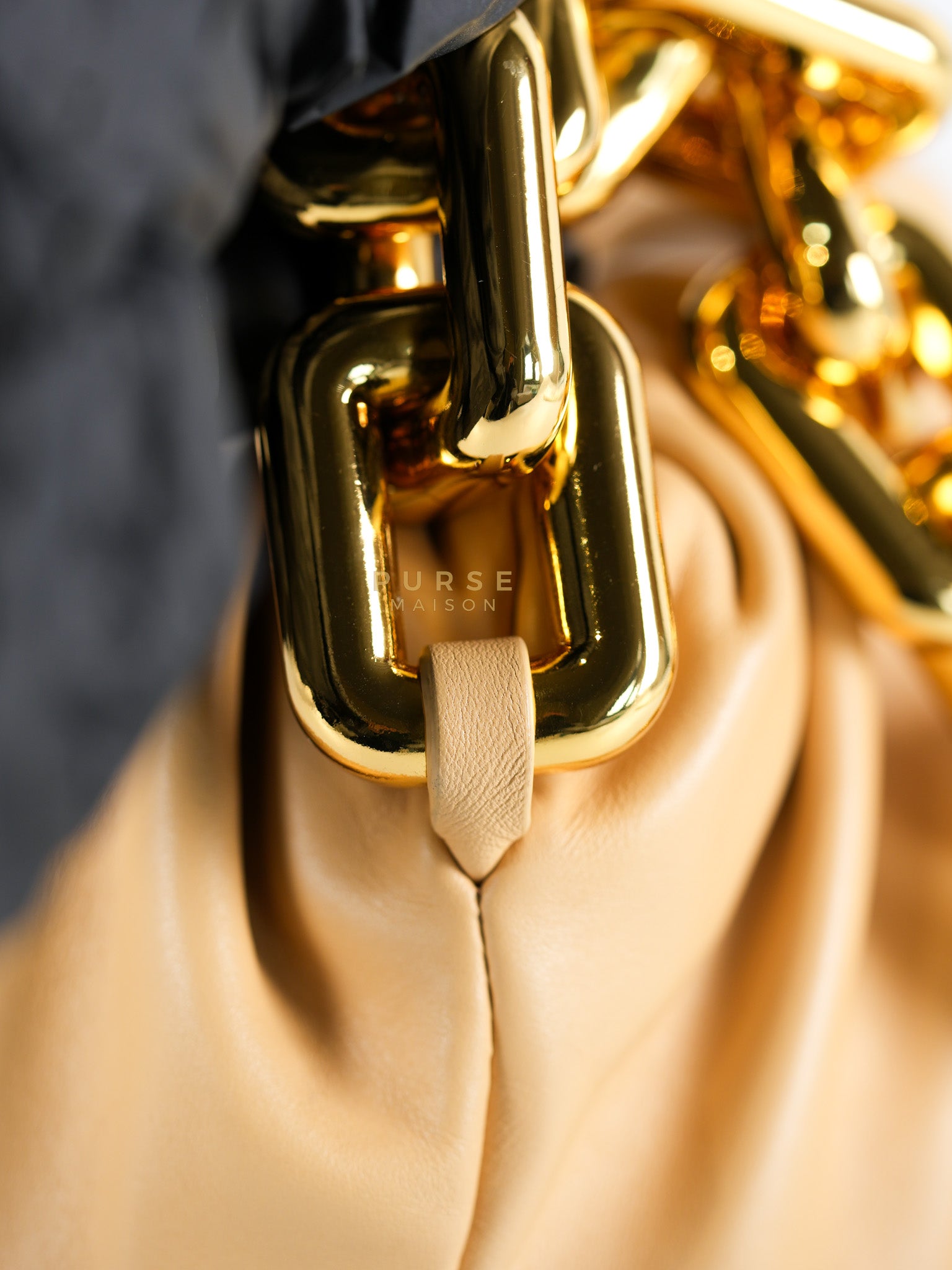 The Chain Pouch Medium in Almond Beige Calfskin Leather | Purse Maison Luxury Bags Shop