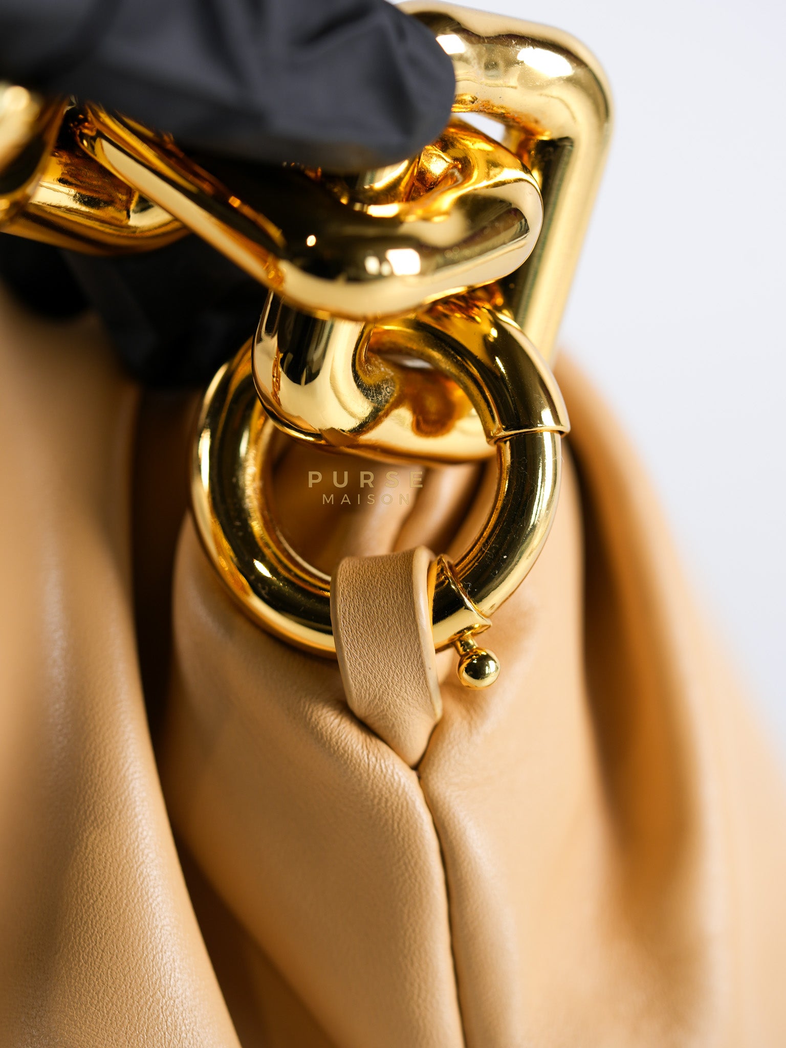 The Chain Pouch Medium in Almond Beige Calfskin Leather | Purse Maison Luxury Bags Shop