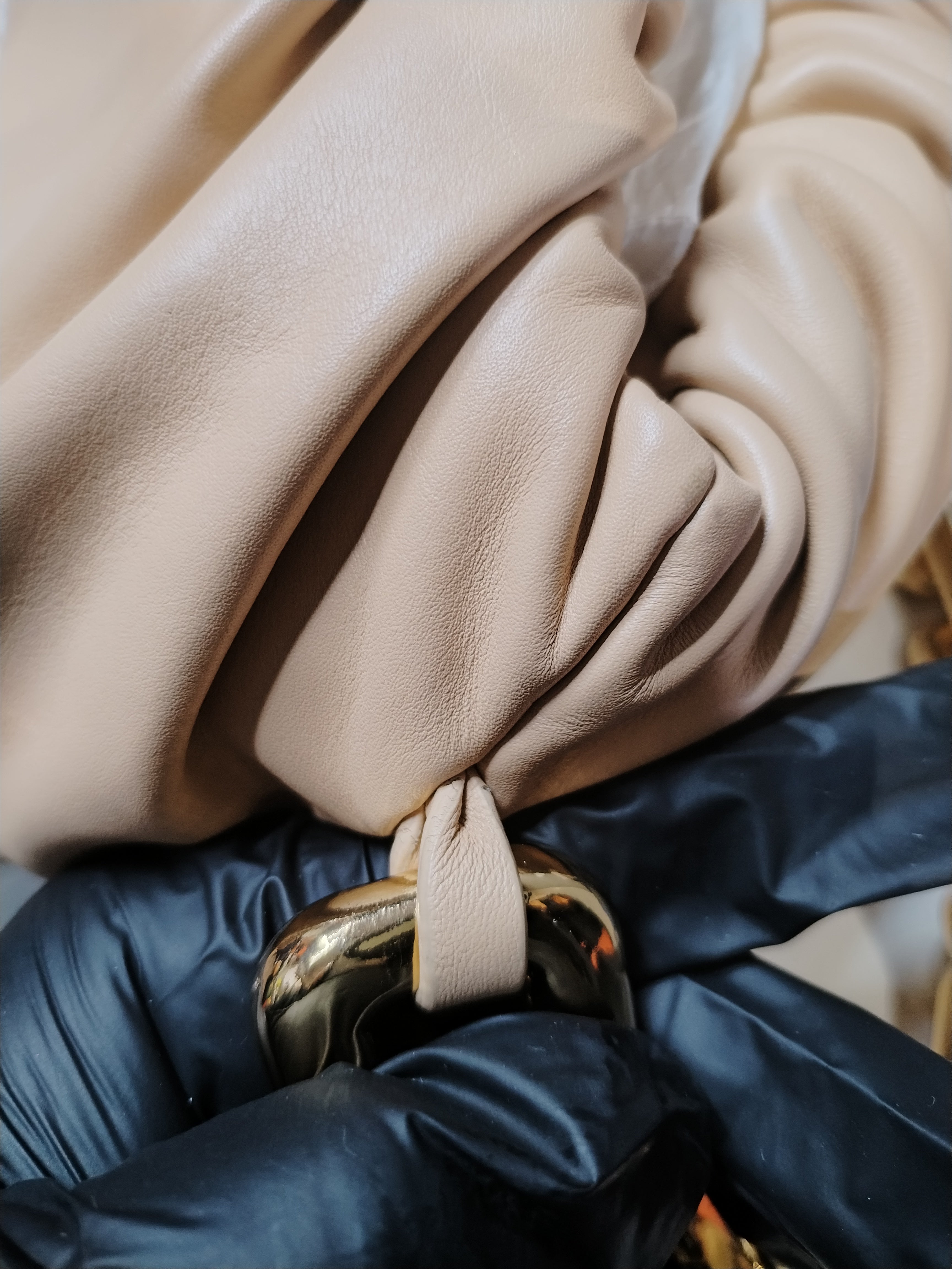 The Chain Pouch Medium in Almond Beige Calfskin Leather | Purse Maison Luxury Bags Shop