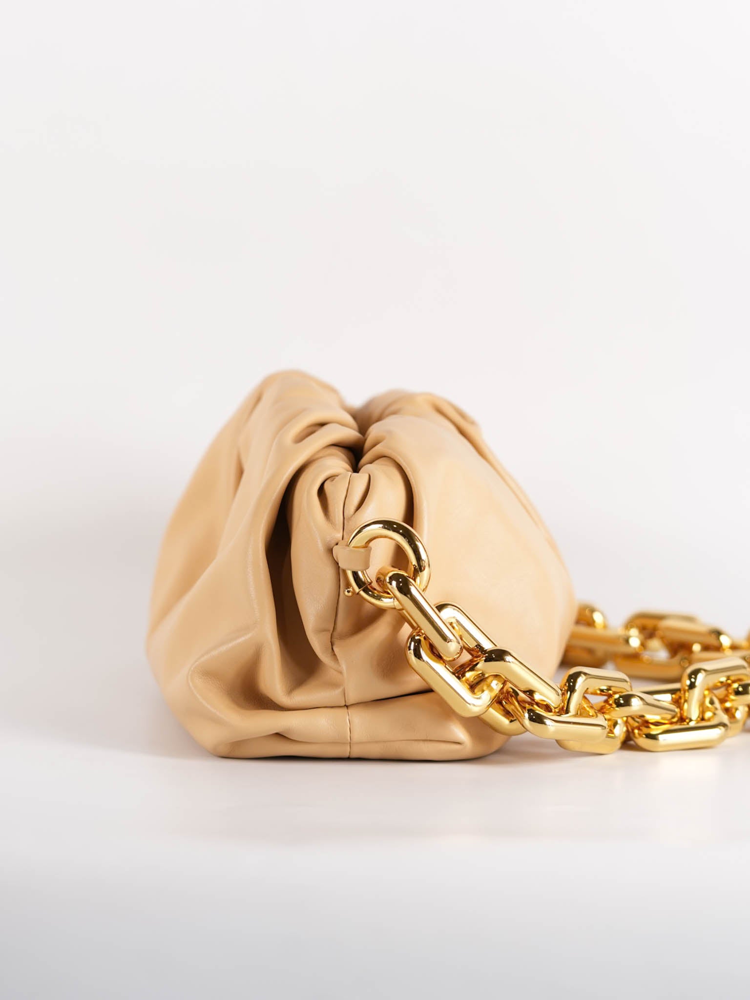 The Chain Pouch Medium in Almond Beige Calfskin Leather | Purse Maison Luxury Bags Shop