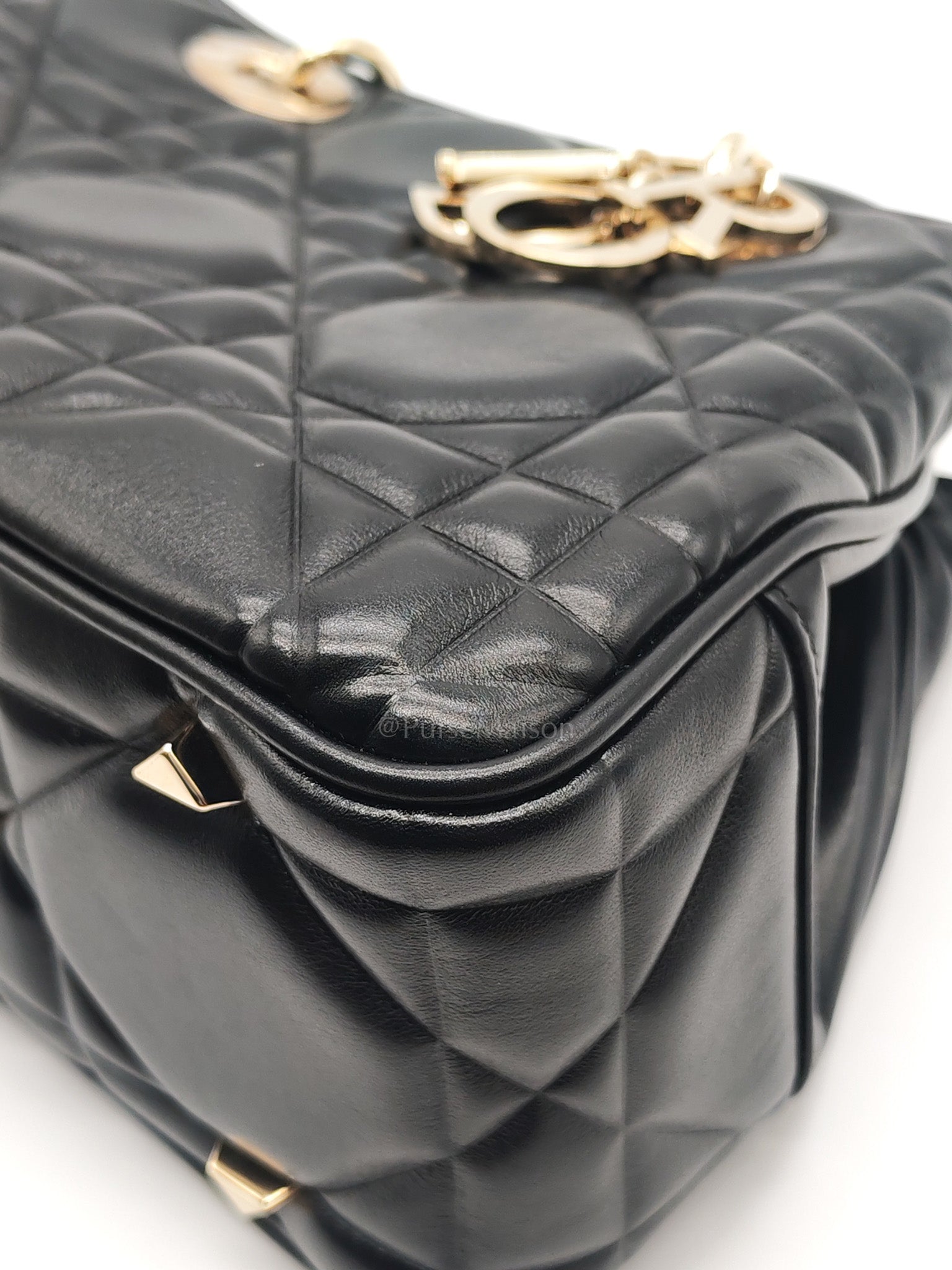 The Lady 95.22 Small Black Calfskin Cannage in Light Gold Hardware | Purse Maison Luxury Bags Shop