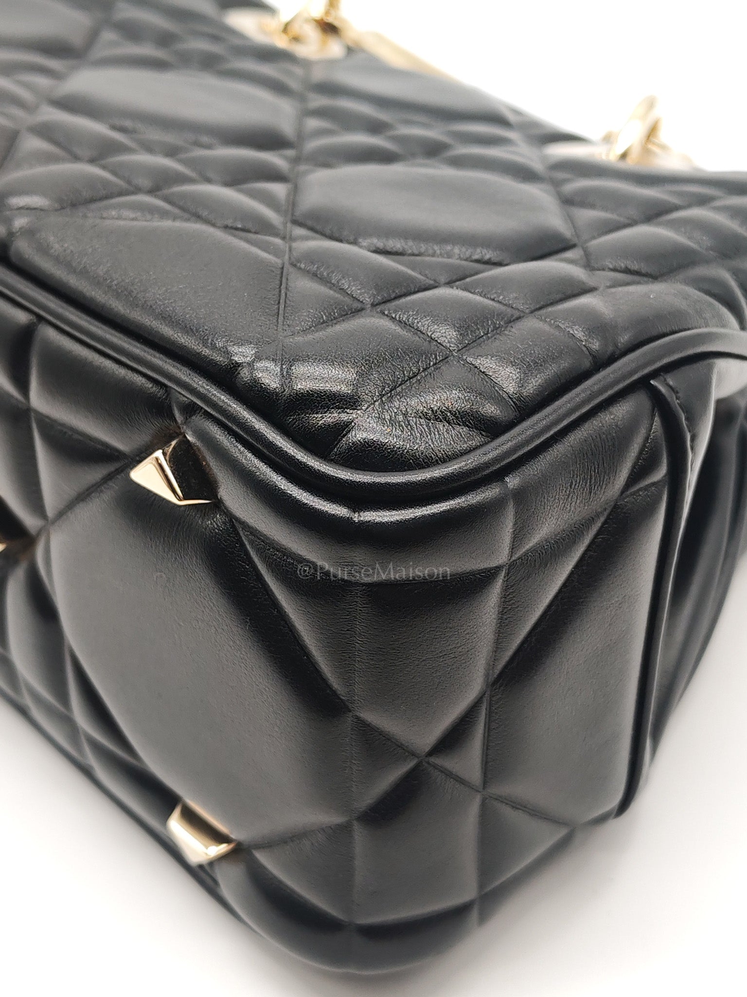 The Lady 95.22 Small Black Calfskin Cannage in Light Gold Hardware | Purse Maison Luxury Bags Shop