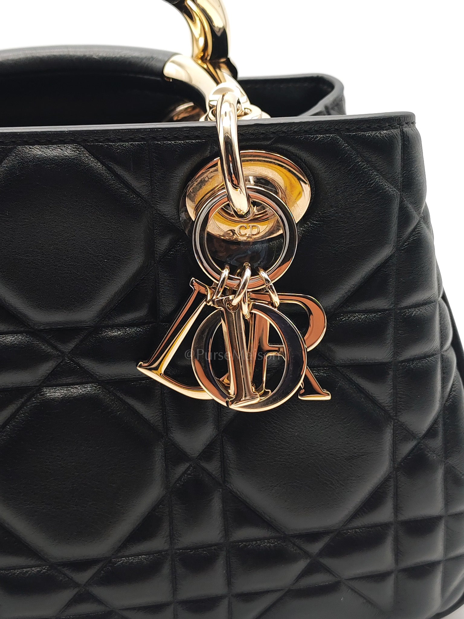 The Lady 95.22 Small Black Calfskin Cannage in Light Gold Hardware | Purse Maison Luxury Bags Shop