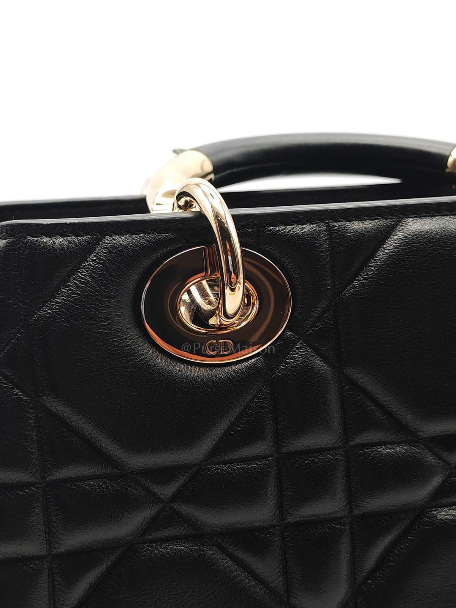 The Lady 95.22 Small Black Calfskin Cannage in Light Gold Hardware | Purse Maison Luxury Bags Shop