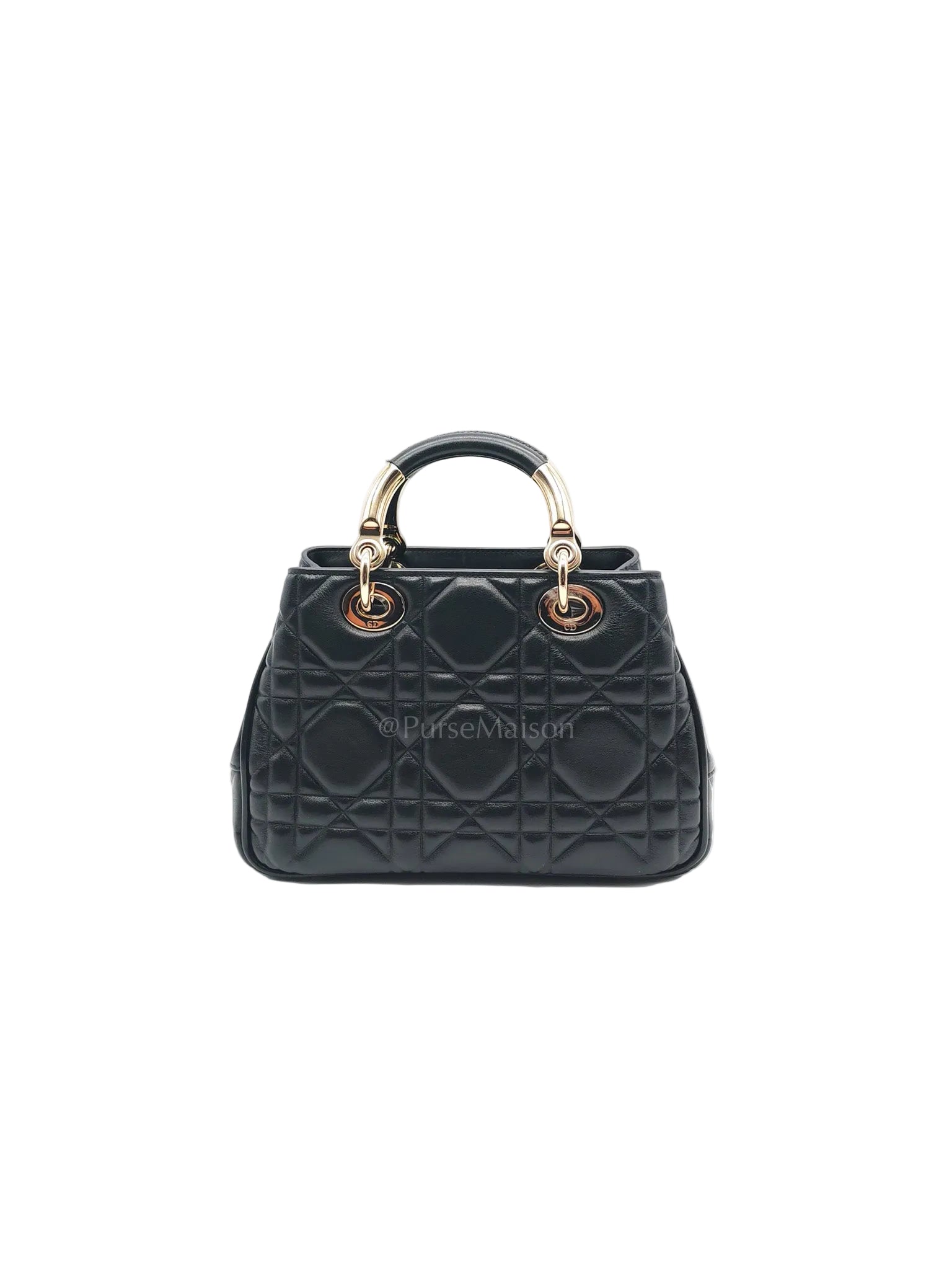 The Lady 95.22 Small Black Calfskin Cannage in Light Gold Hardware | Purse Maison Luxury Bags Shop